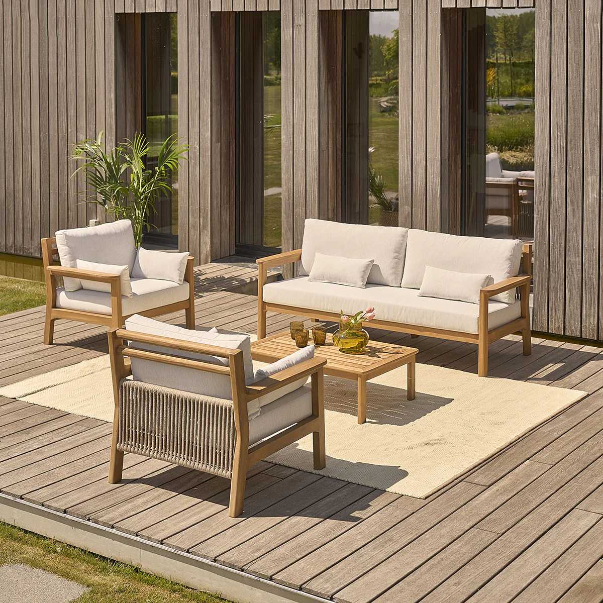 Fauteuil de jardin en teck massif avec coussins - Image 9