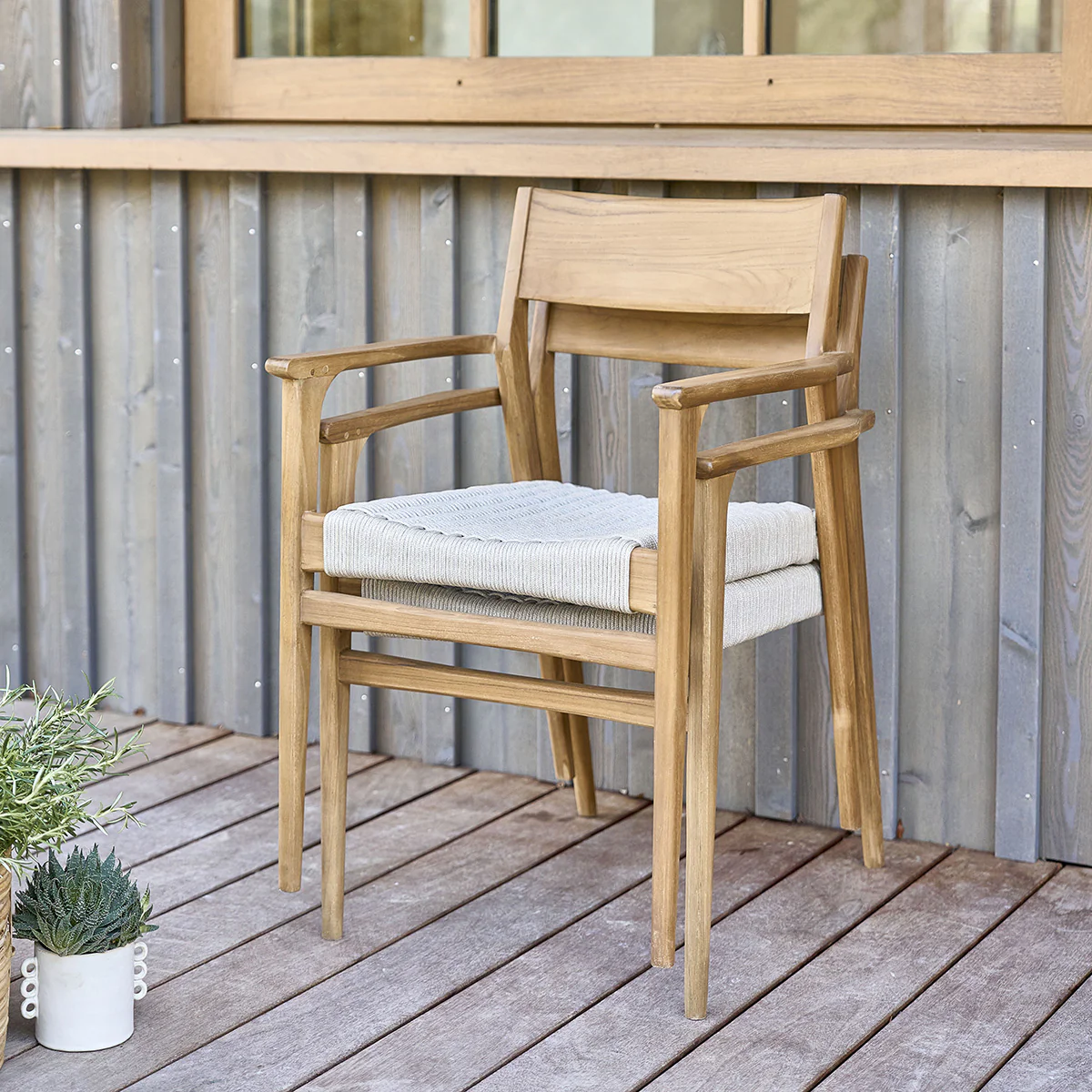 Fauteuil de jardin en teck massif et cordage beige (lot de 2) - Image 3