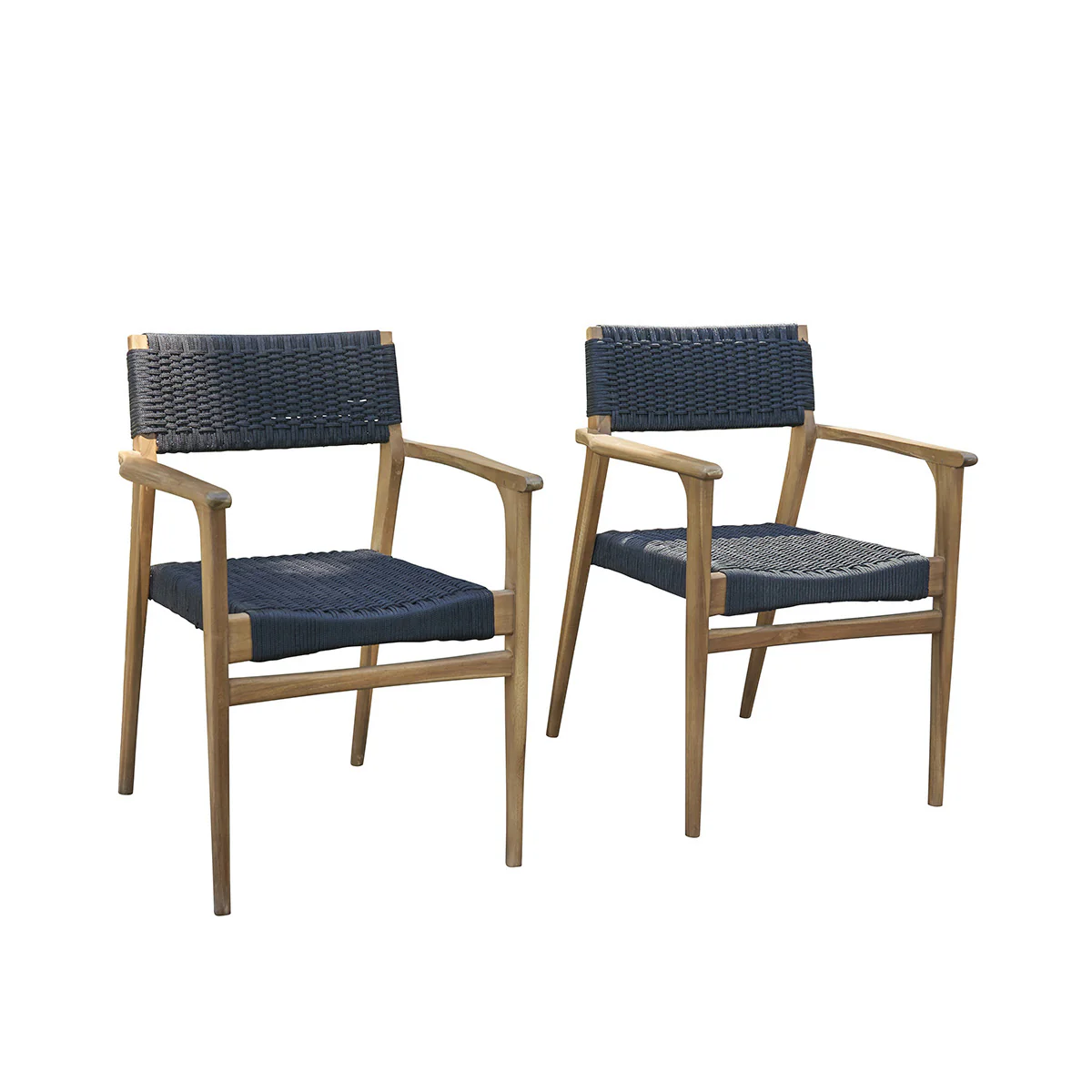 Fauteuil de jardin en teck massif et cordage noir (lot de 2) - Image 2