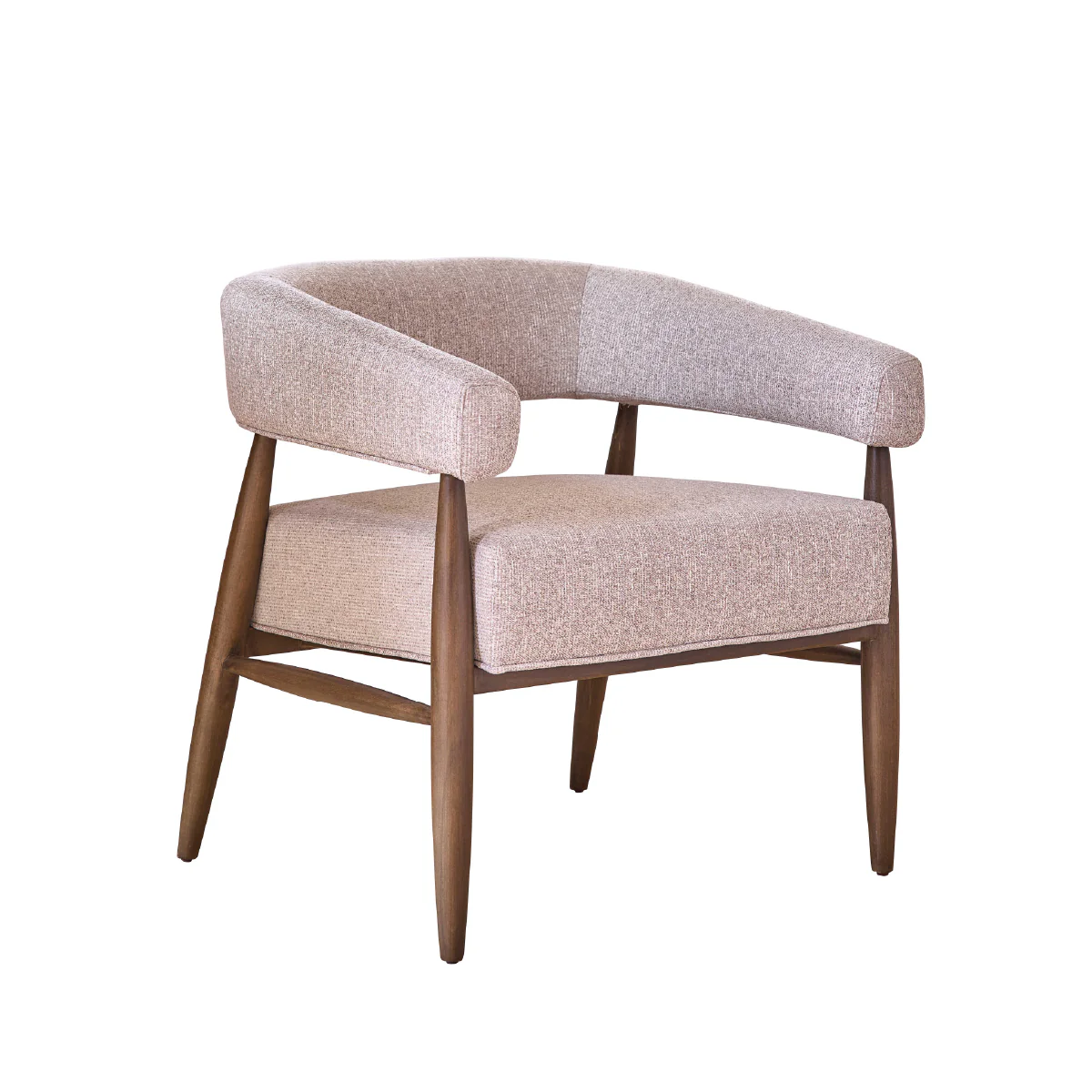 Fauteuil en bois massif et tissu texturé beige chiné - Image 2