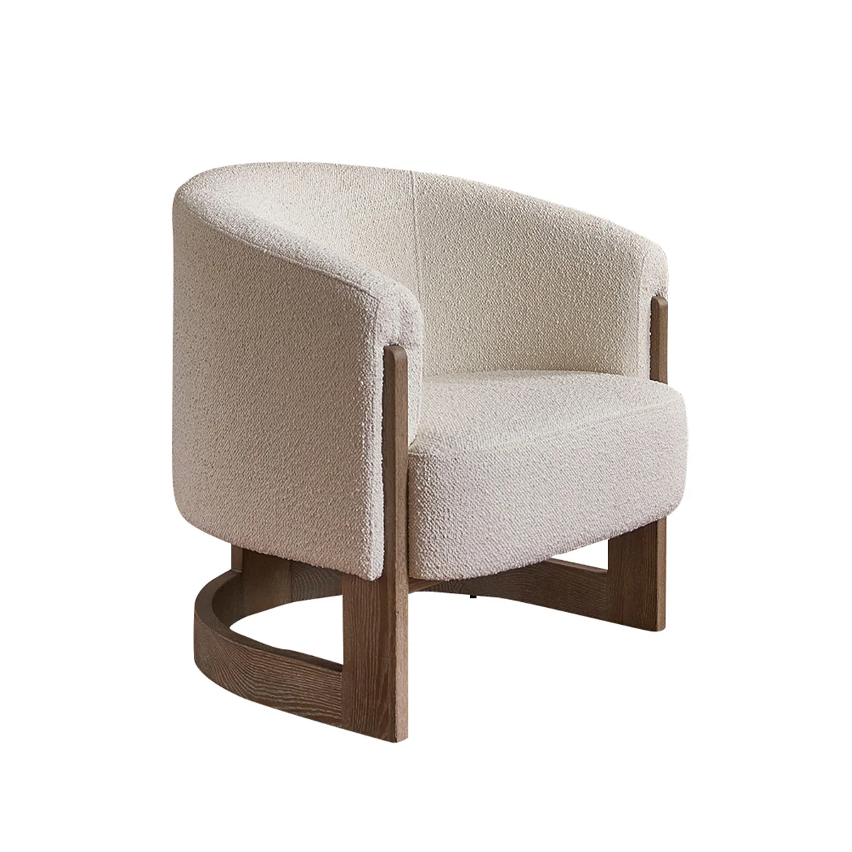 Fauteuil en chêne massif et tissu bouclette écrue - Image 2
