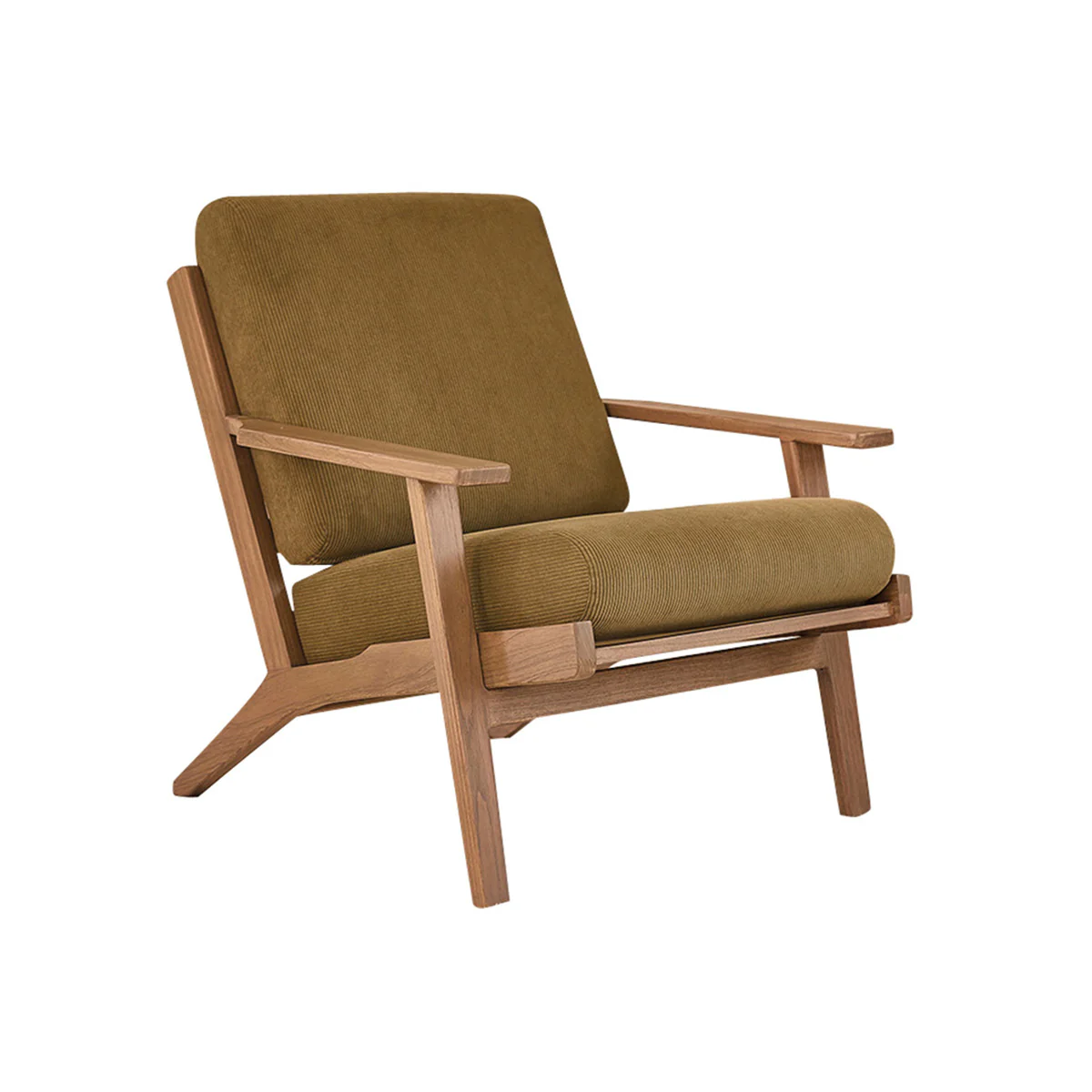 Fauteuil en mindi massif foncé et velours côtelé vert - Image 2