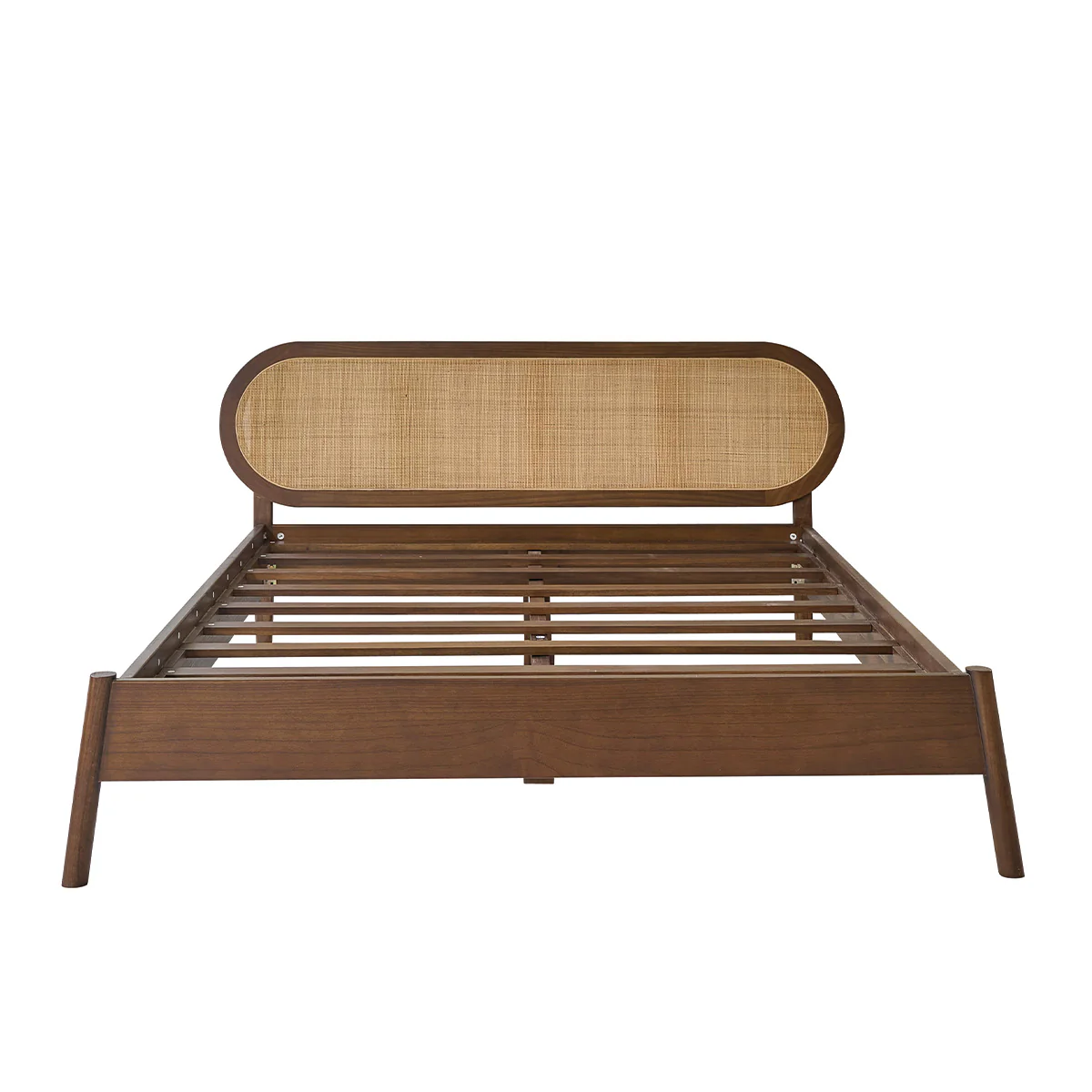 Lit en bois de mindi et cannage finition noyer 160 cm avec sommier - Image 2