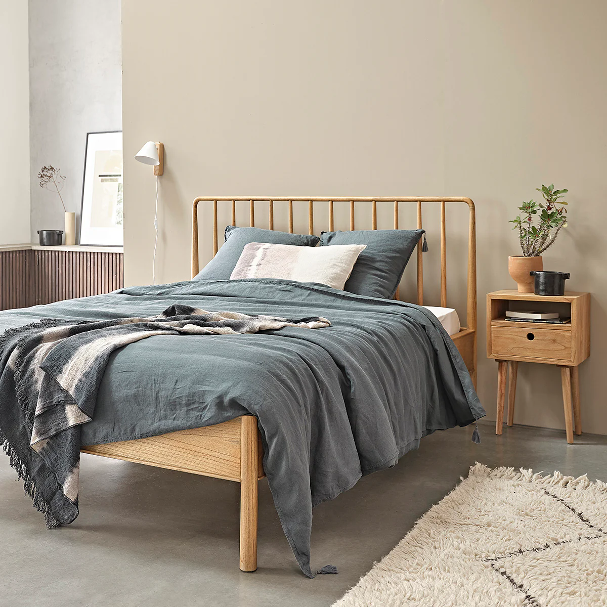 Lit en mindi massif 160 cm avec sommier - Image 3