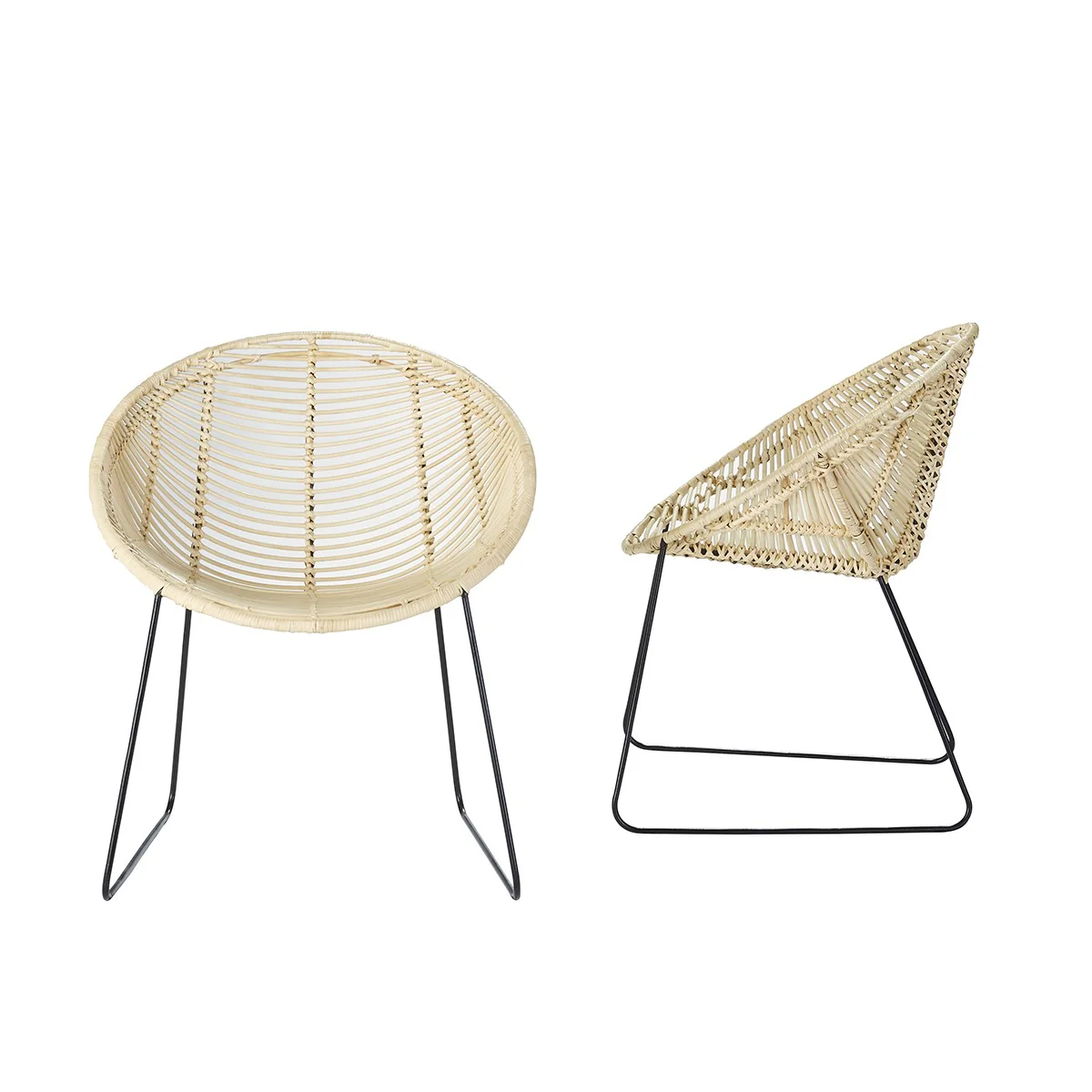 Lot de 2 chaises en rotin et métal - Image 2