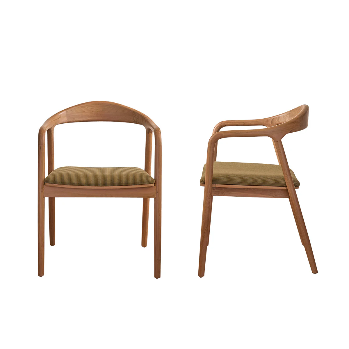 Lot de 2 chaises en teck massif assise velours côtelé kaki - Image 2