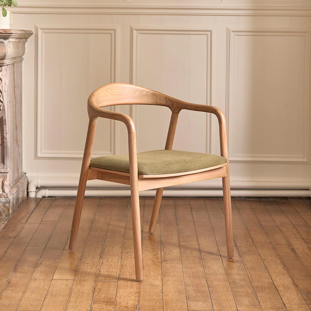 Lot de 2 chaises en teck massif assise velours côtelé kaki - Image 3