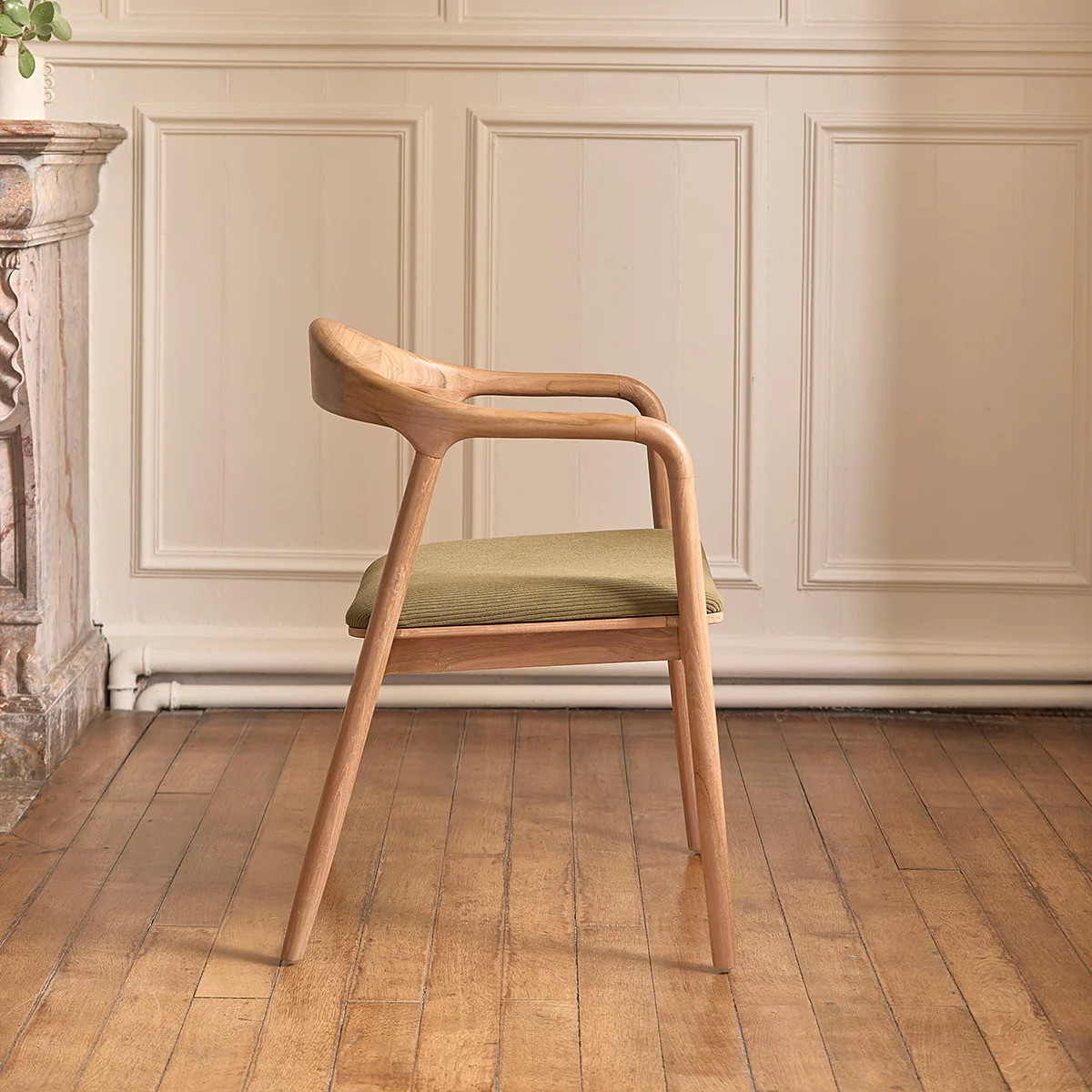 Lot de 2 chaises en teck massif assise velours côtelé kaki - Image 4