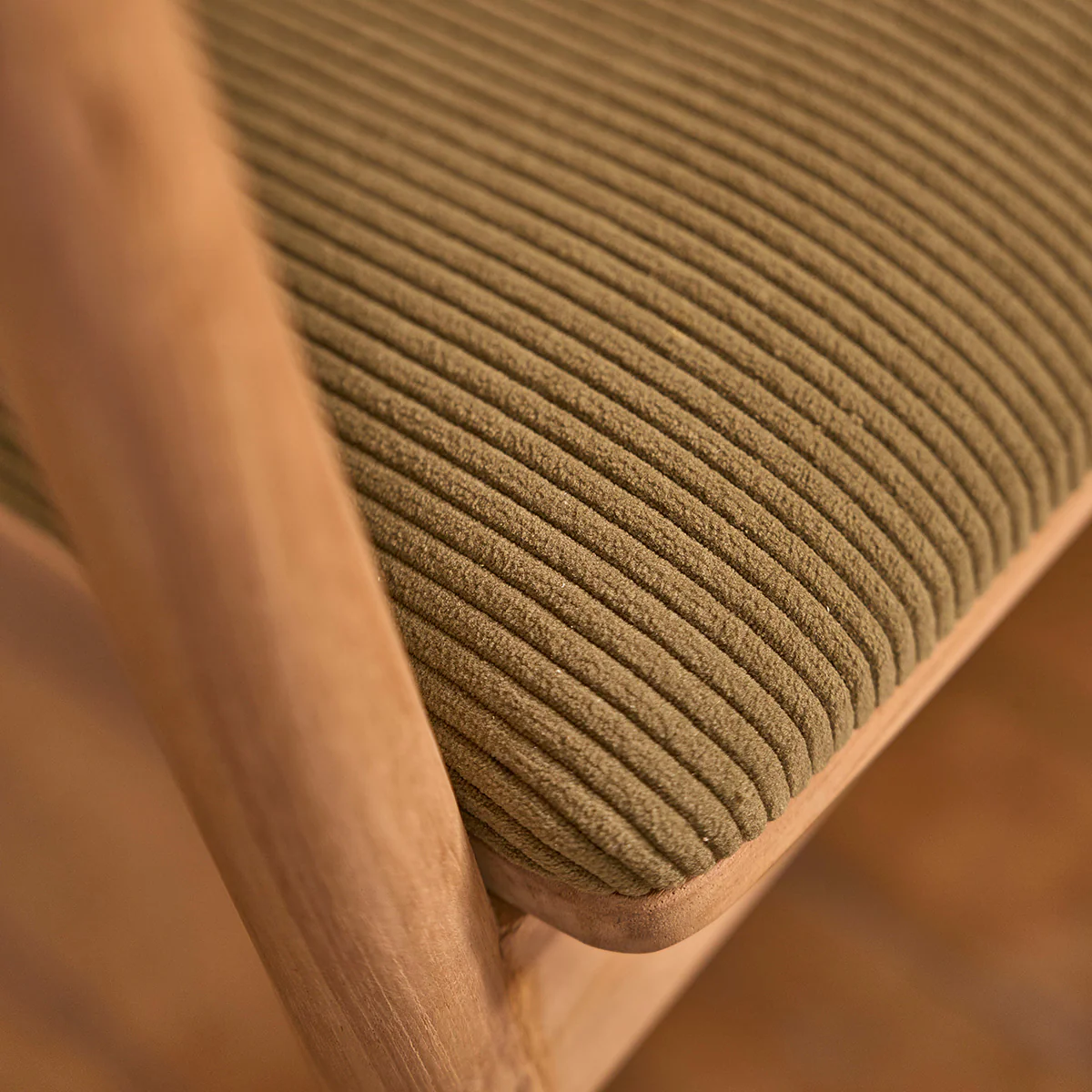 Lot de 2 chaises en teck massif assise velours côtelé kaki - Image 5