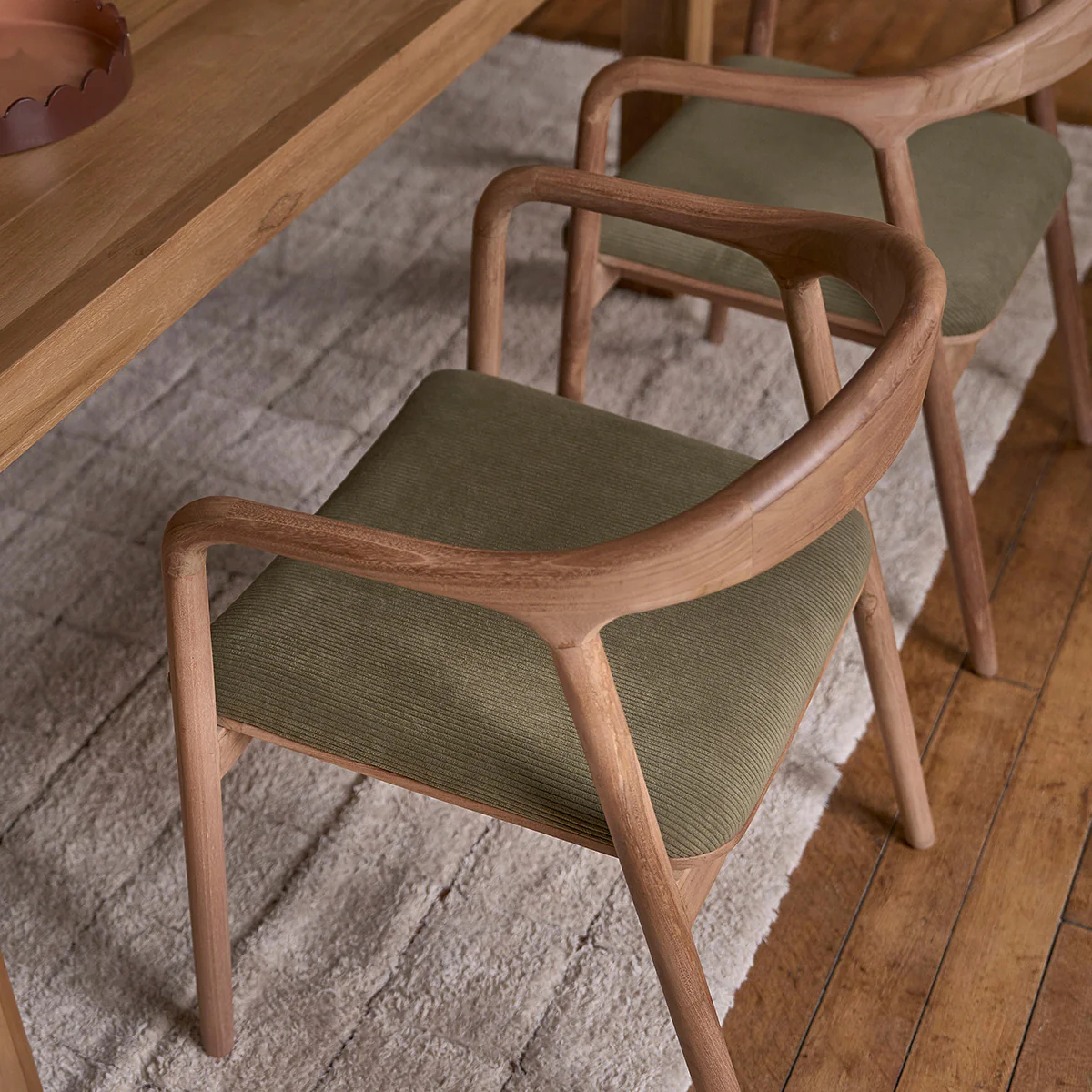 Lot de 2 chaises en teck massif assise velours côtelé kaki - Image 9