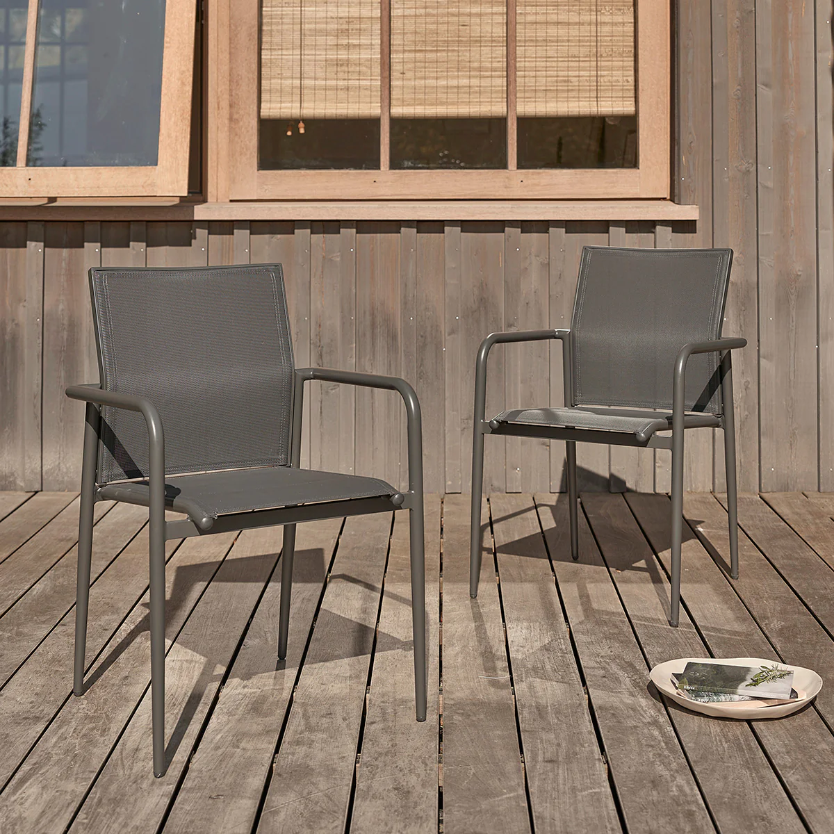 Fauteuil en aluminium et textilène gris (lot de 2)