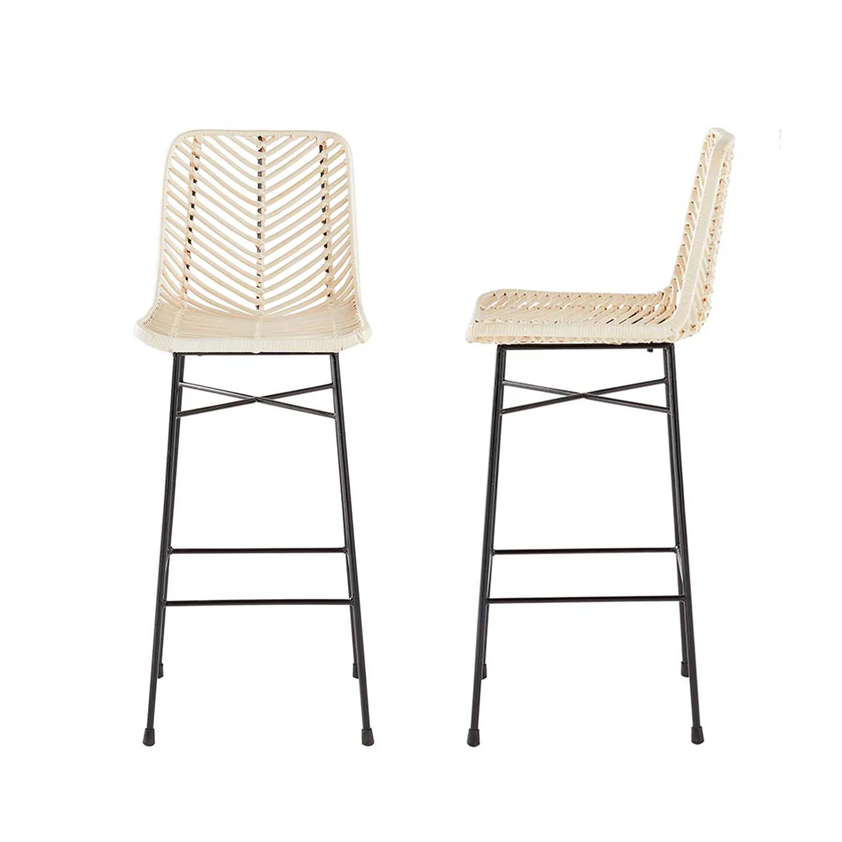 Lot de 2 tabourets de bar en rotin et métal - Image 2