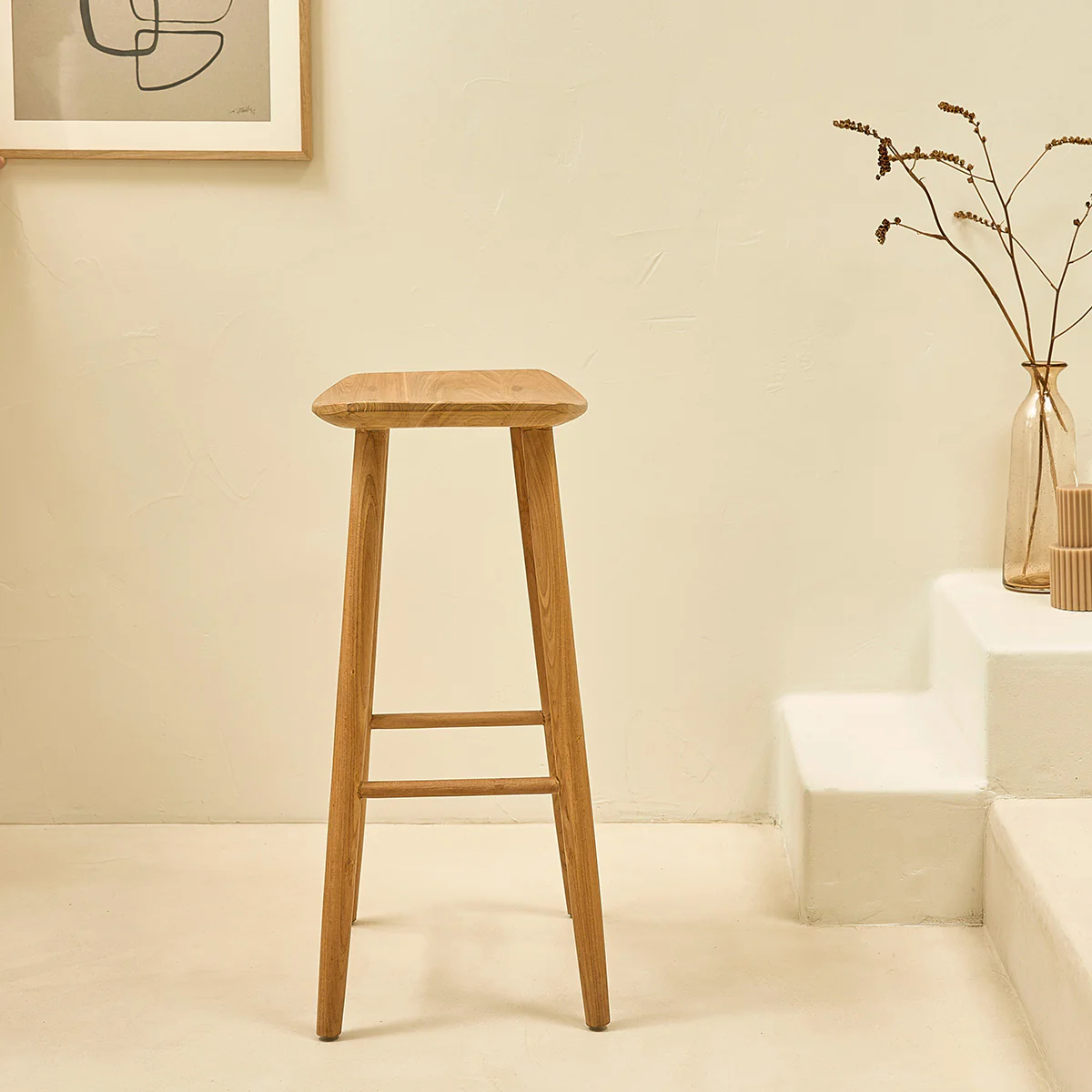 Lot de 2 tabourets de bar en teck massif 75 cm - Image 4