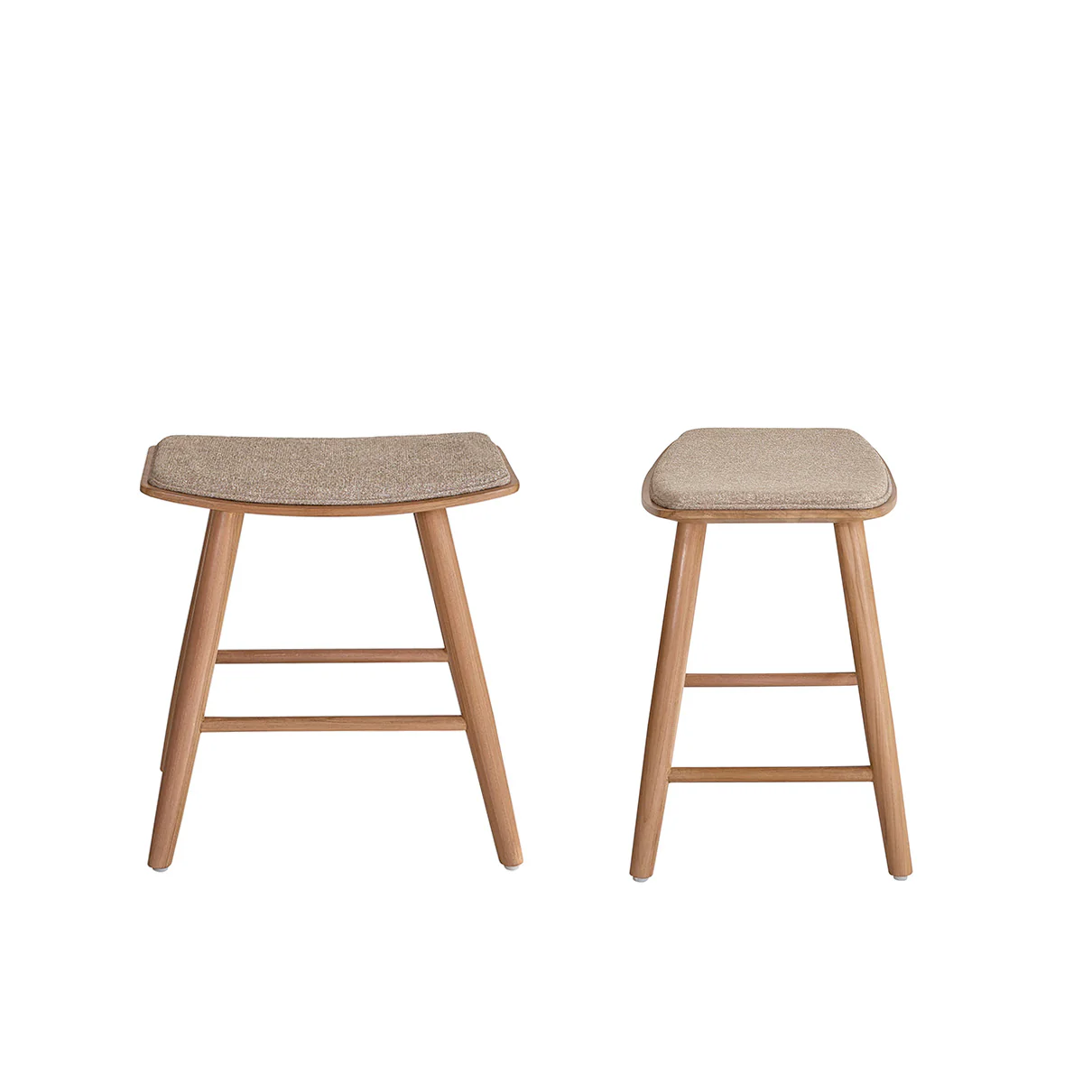 Lot de 2 tabourets de bar en teck massif et velours grège 45 cm - Image 2