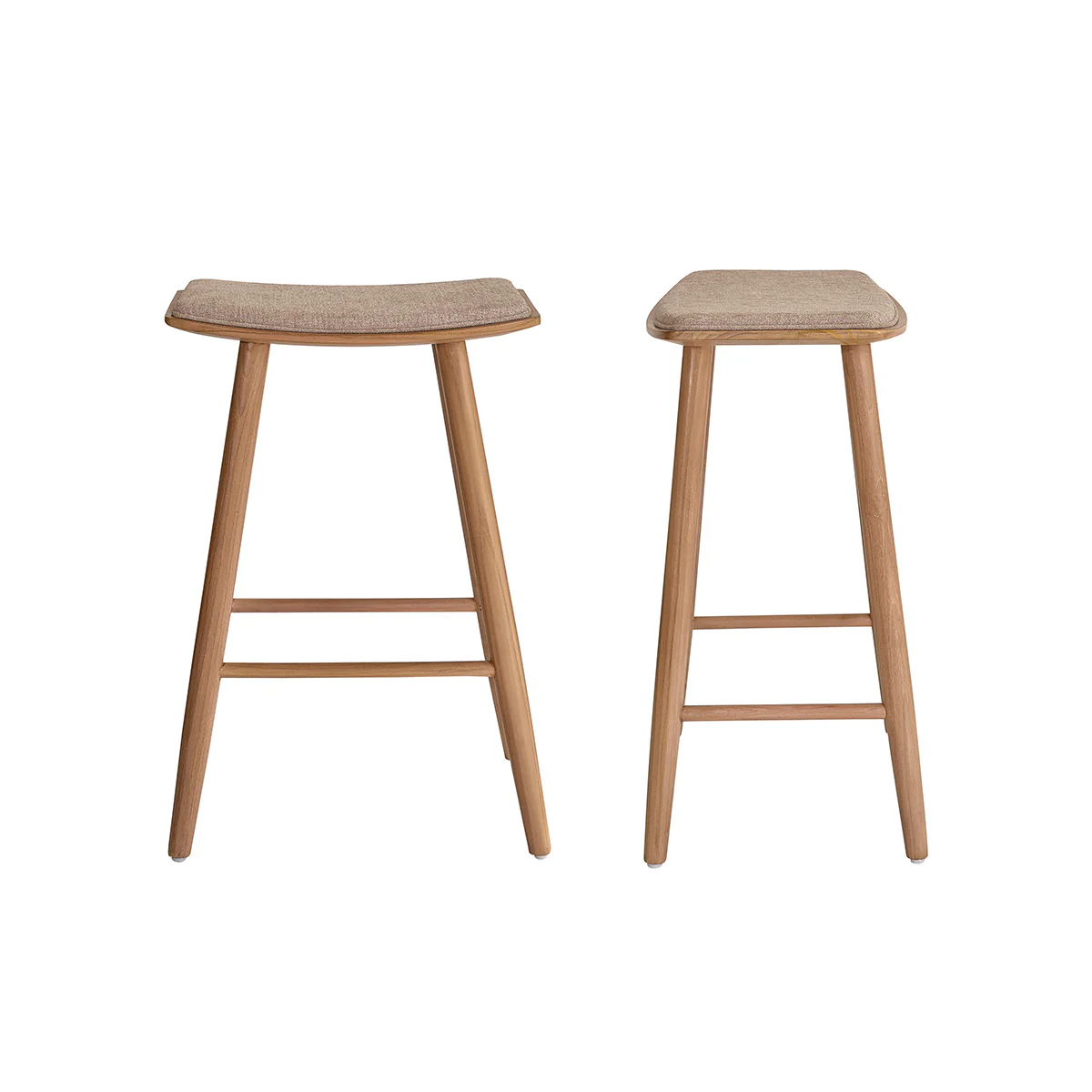Lot de 2 tabourets de bar en teck massif et velours grège 65 cm - Image 2