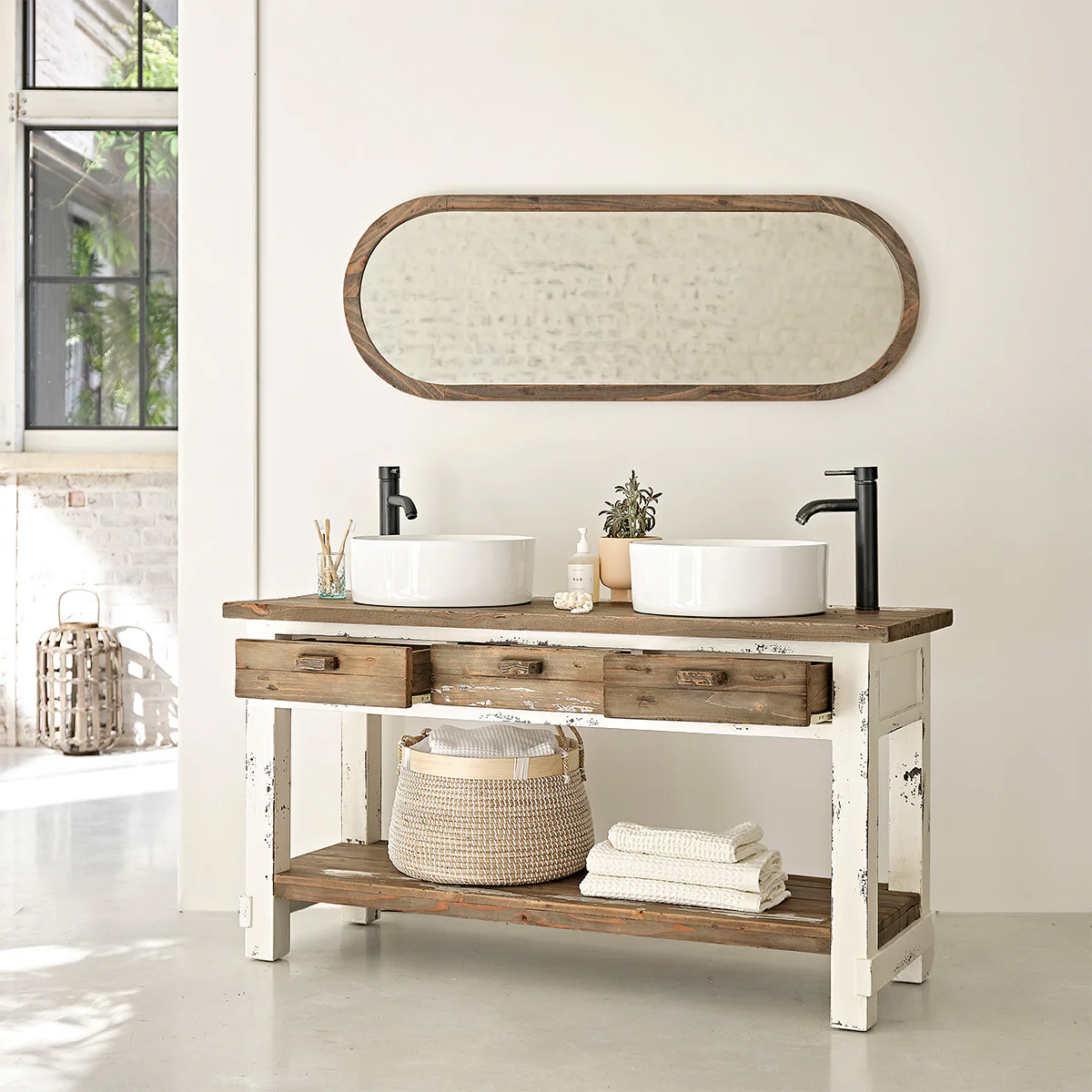 Meuble sous vasque en bois recyclé massif 150 cm - Image 3