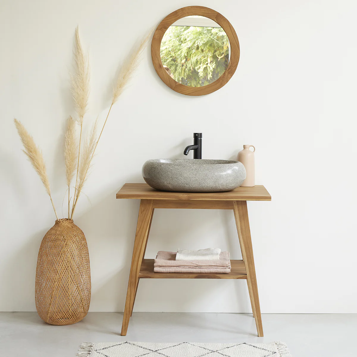Meuble de salle de bain en teck massif 80 cm