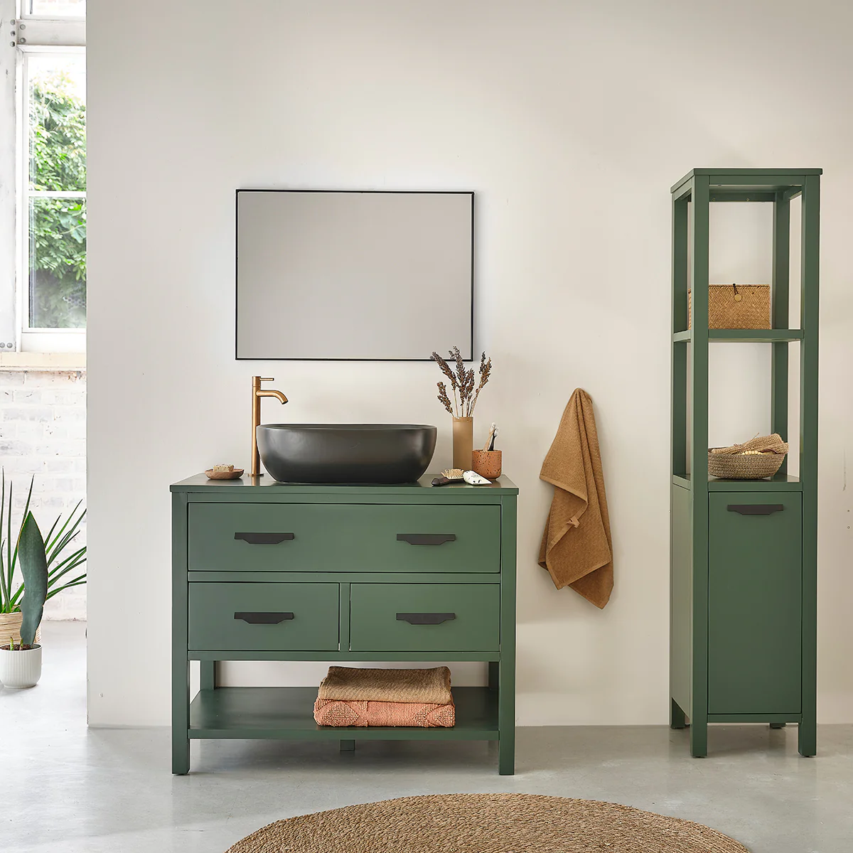 Colonne de salle de bain verte en bois d'acacia 160 cm - Image 6