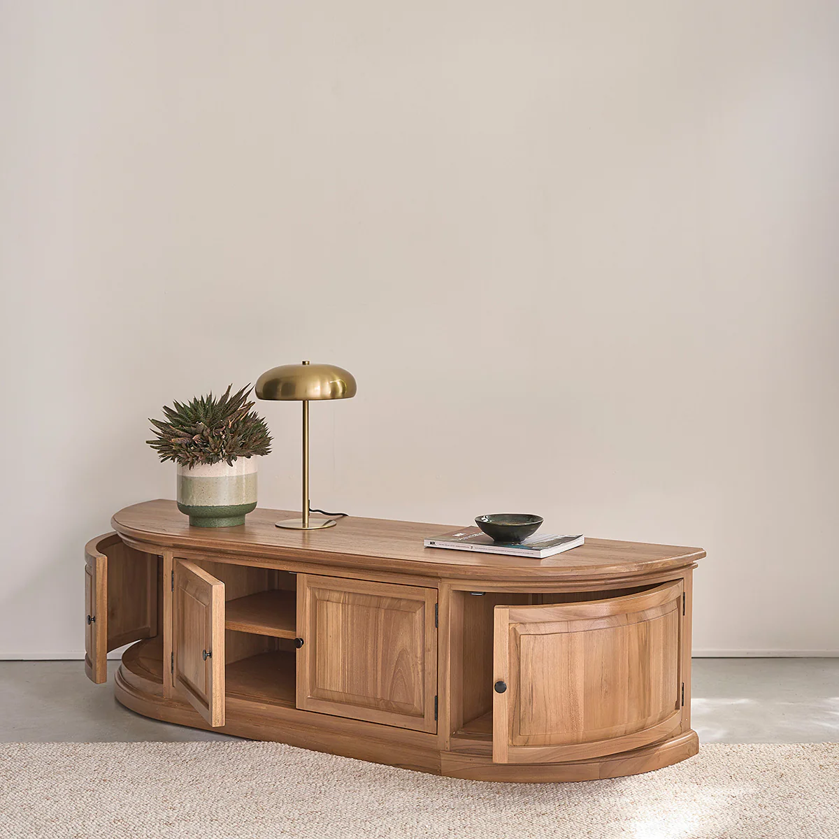 Meuble TV en bois de teck 160 cm - Image 4
