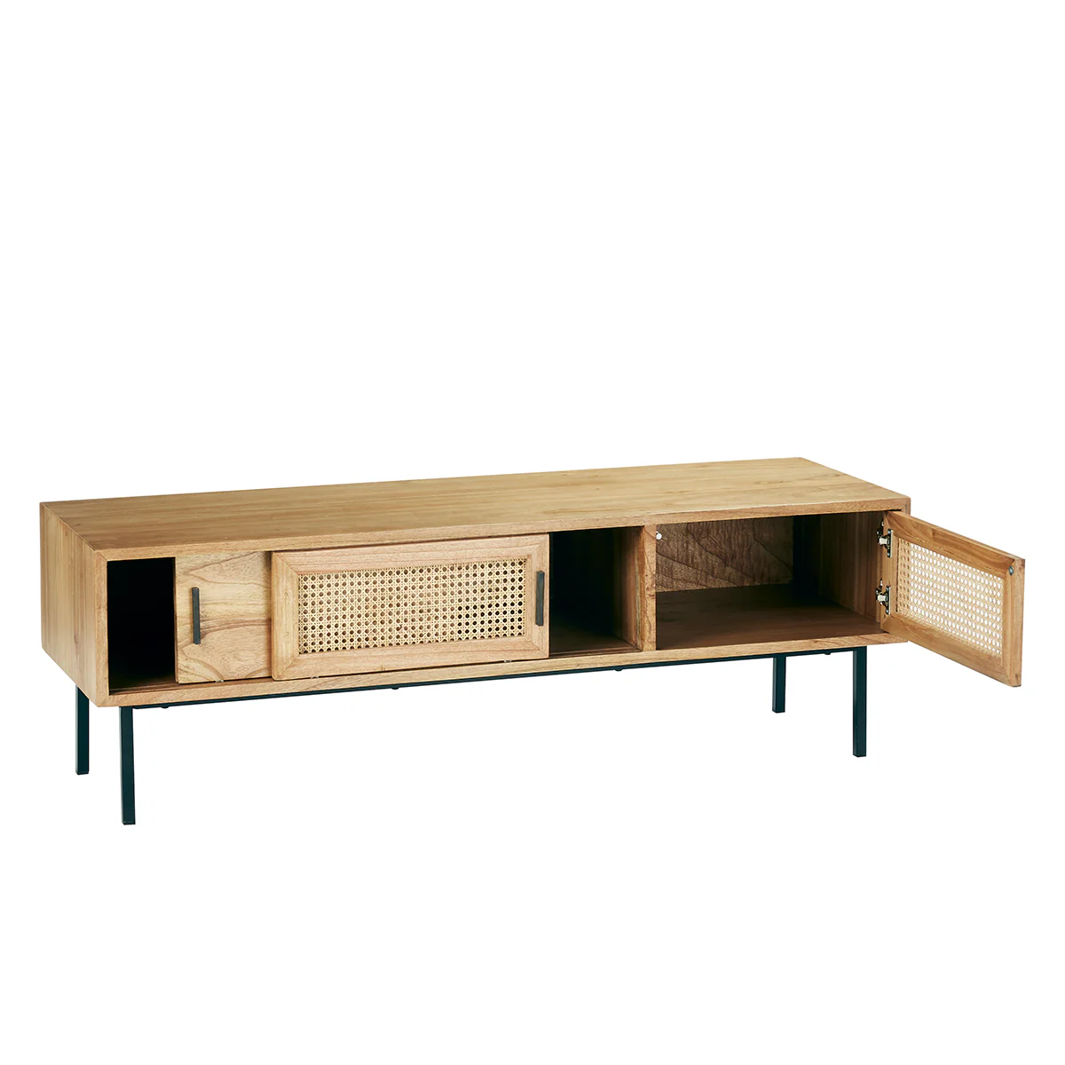 Meuble TV en mindi massif et cannage 140 cm - Image 3