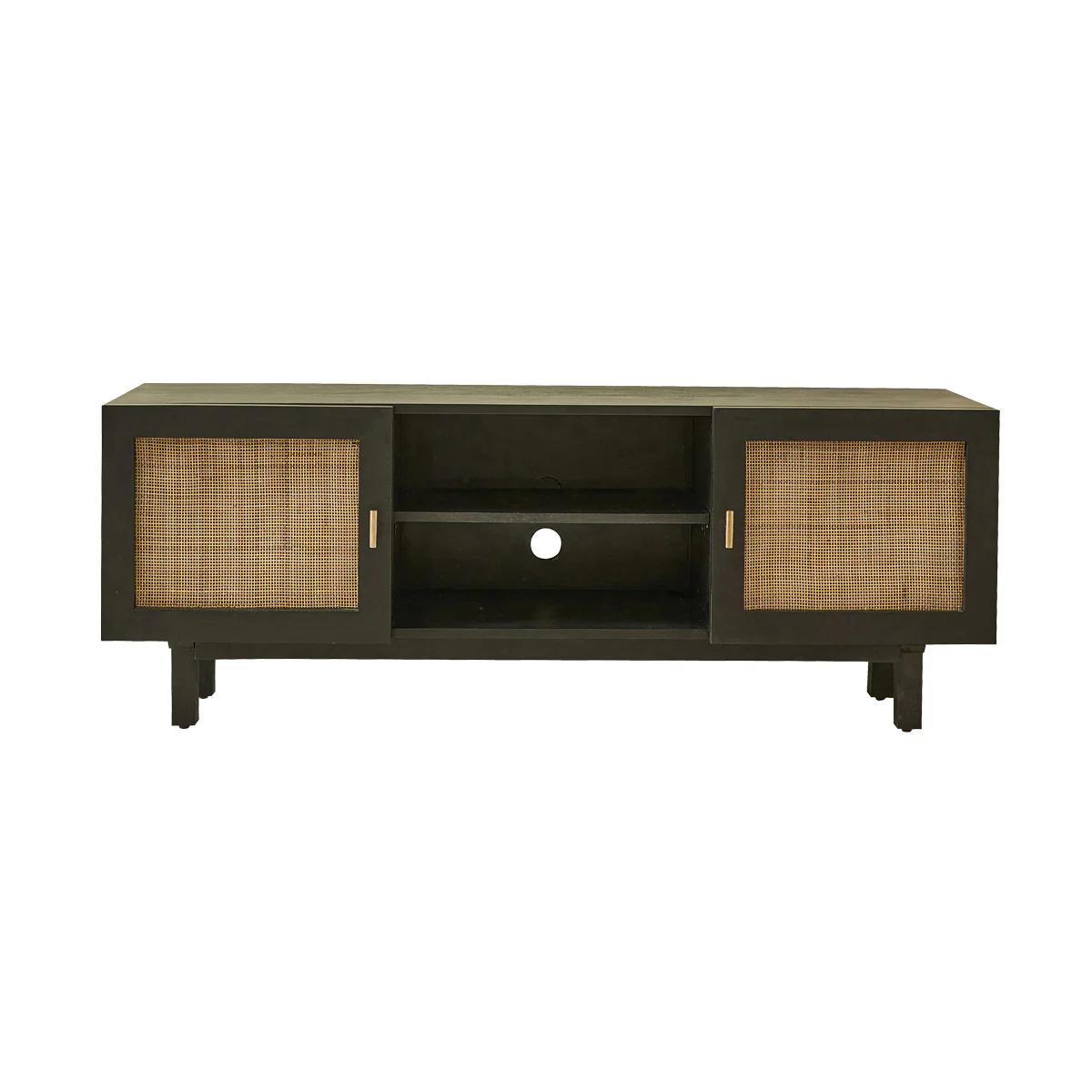 Meuble TV en manguier massif noir et cannage 140 cm - Image 2