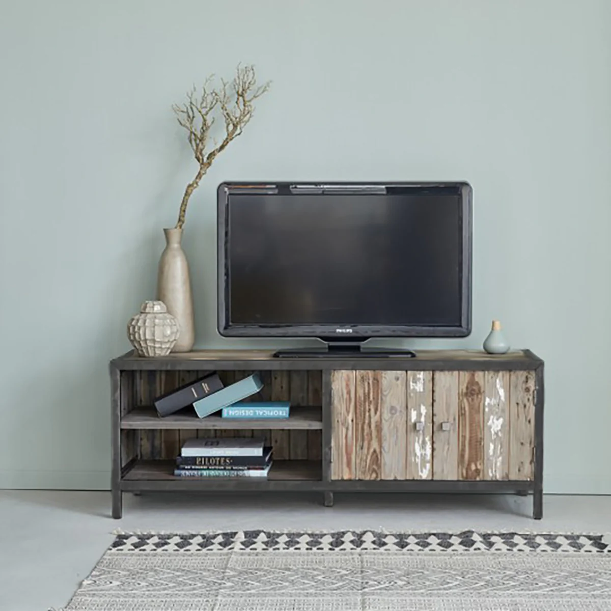 Meuble TV en bois recyclé massif et métal 150 cm - Image 3