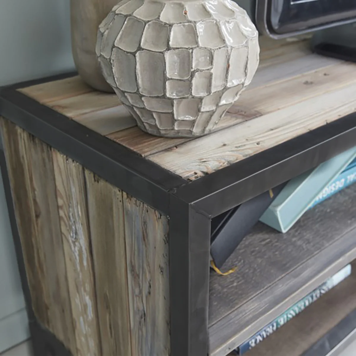 Meuble TV en bois recyclé massif et métal 150 cm - Image 4