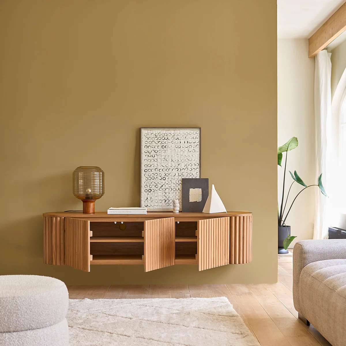 Meuble TV suspendu en teck massif 170 cm - Image 3