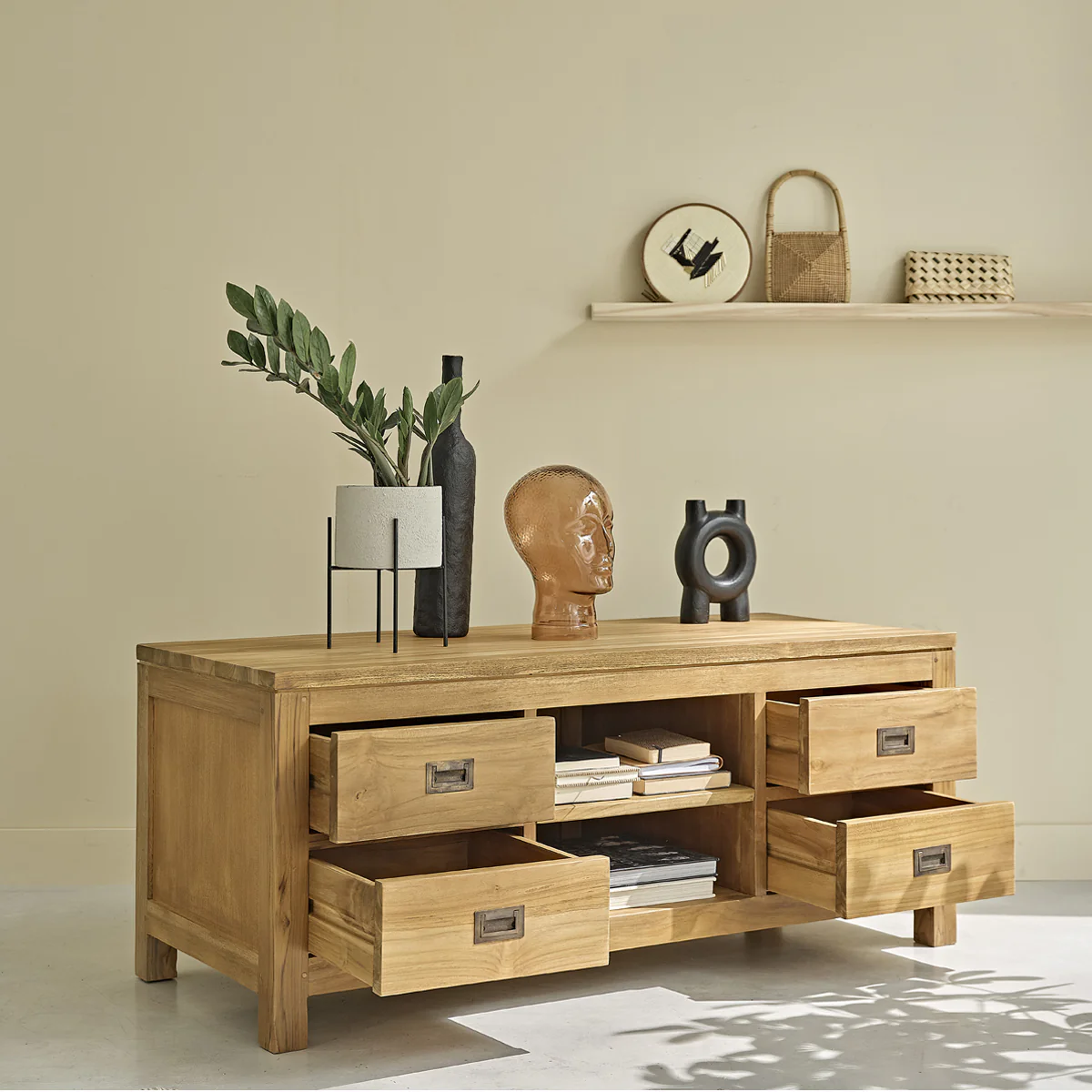 Meuble TV en teck massif 120 cm - Image 3