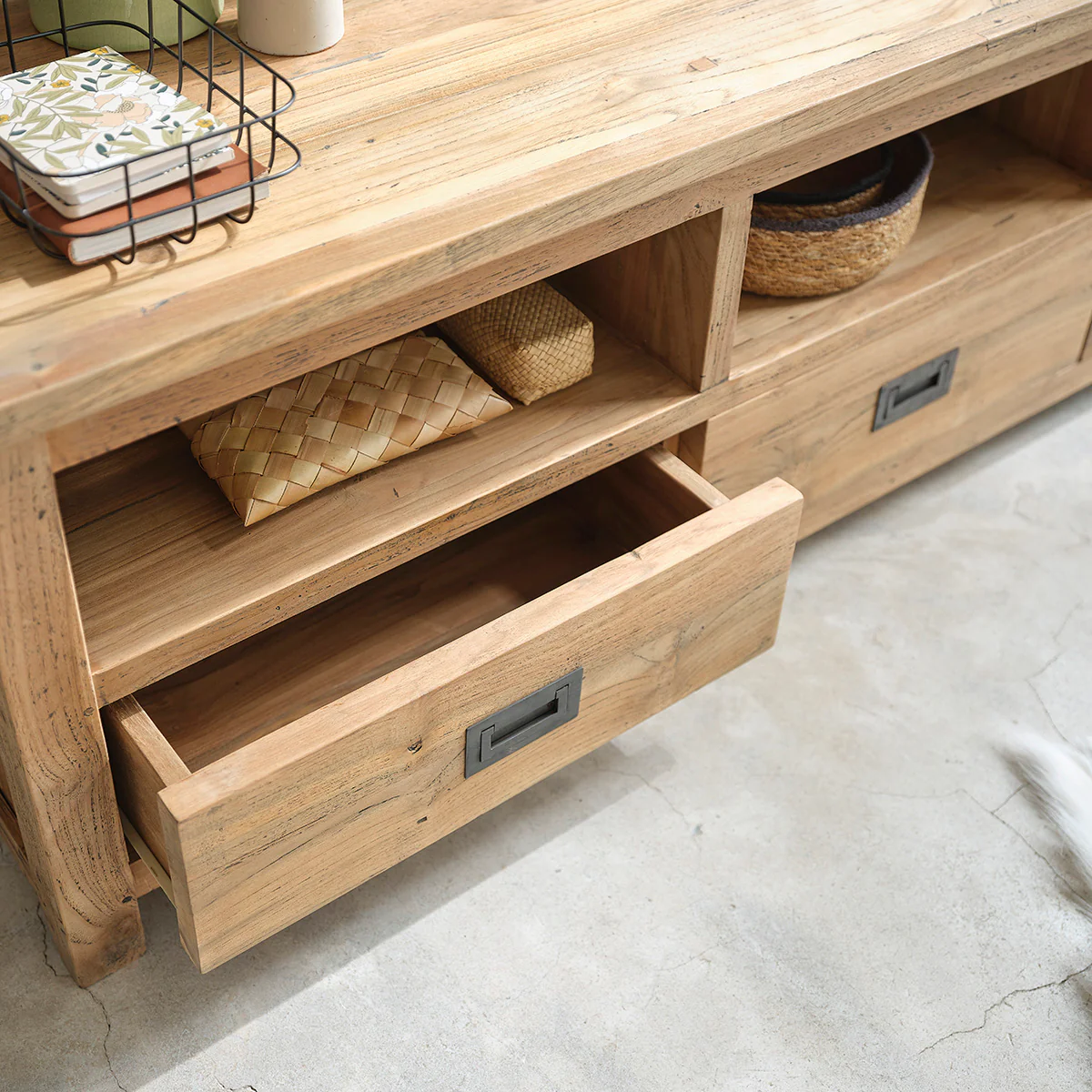 Meuble TV en teck massif recyclé 160 cm - Image 3