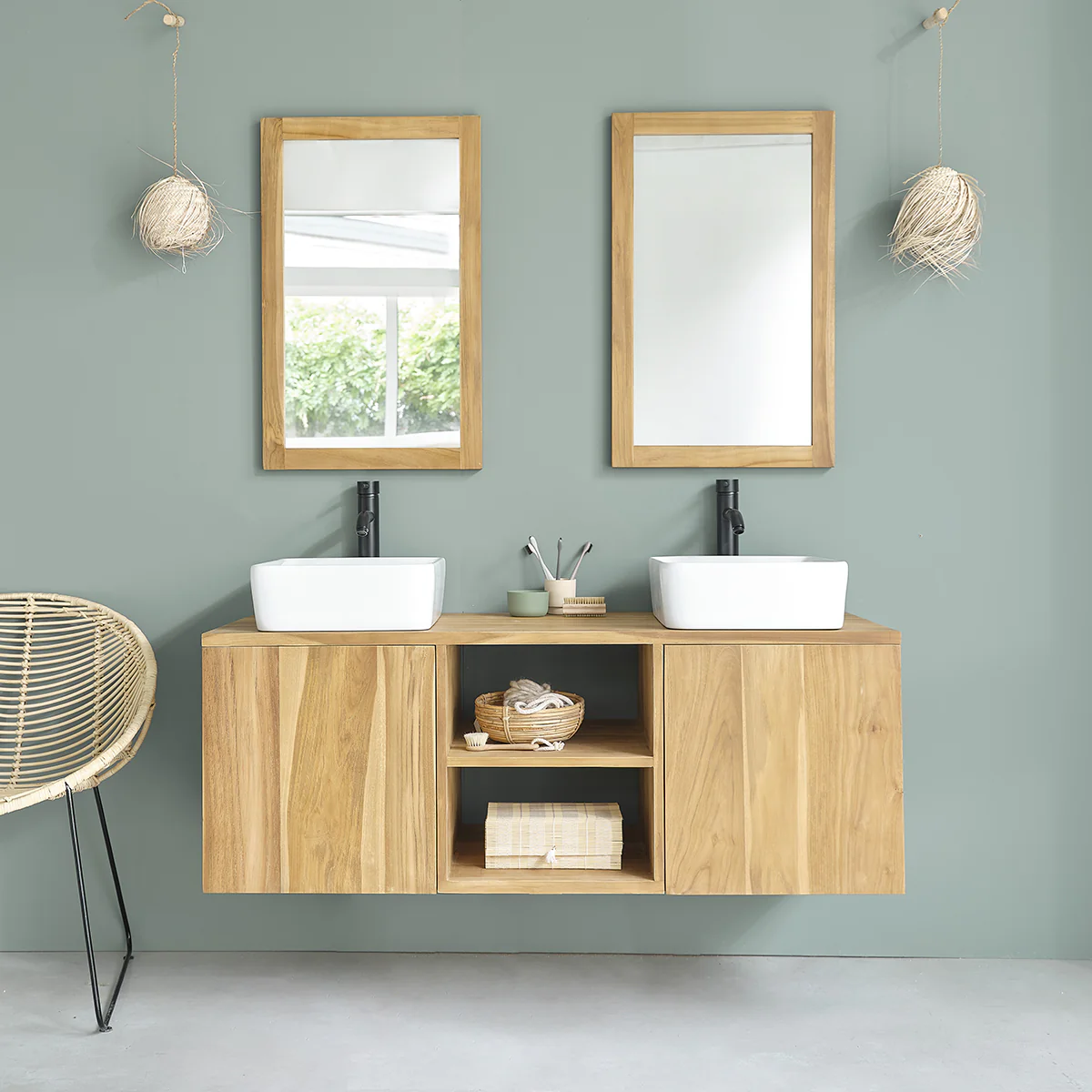 Miroir en teck massif rectangulaire 80x50 cm - Image 5