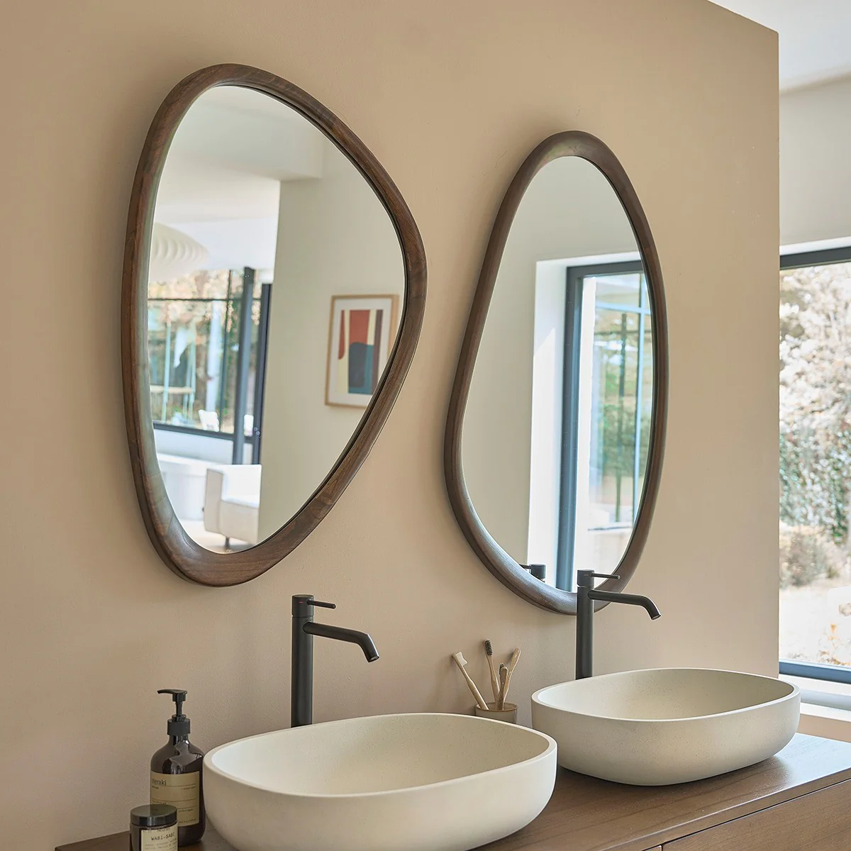 Miroir en mindi massif finition noyer 90x60 cm - Image 4