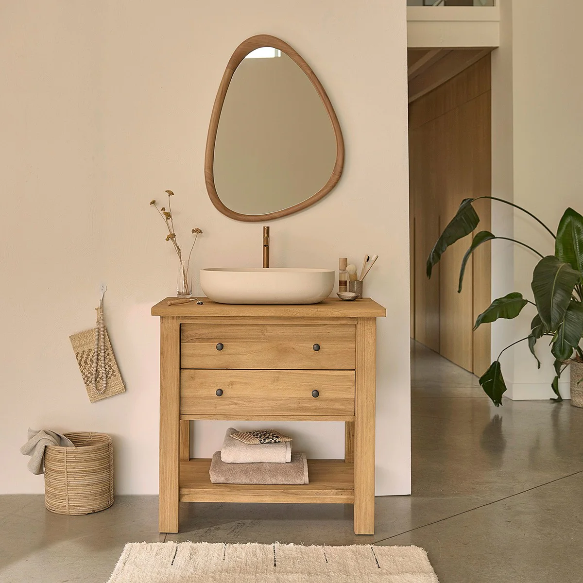 Miroir en teck massif 75x60 cm - Image 7