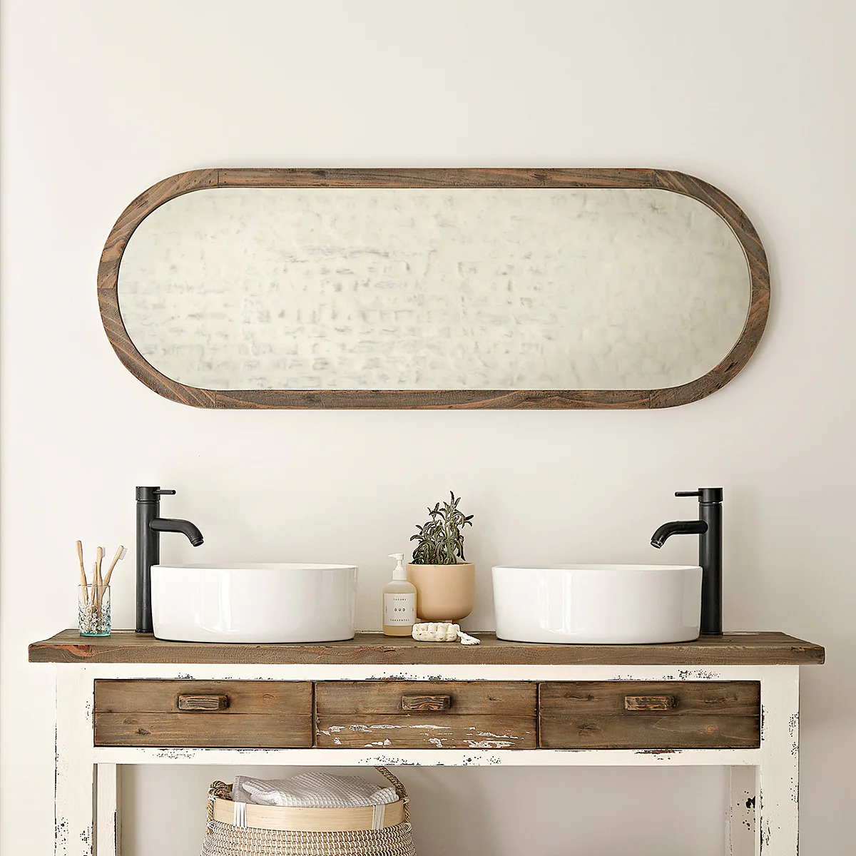 Miroir en bois recyclé massif oval 140x50 cm
