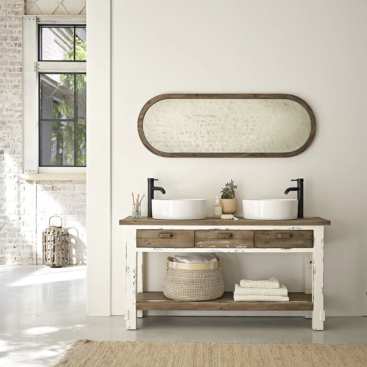 Miroir en bois recyclé massif oval 140x50 cm - Image 5