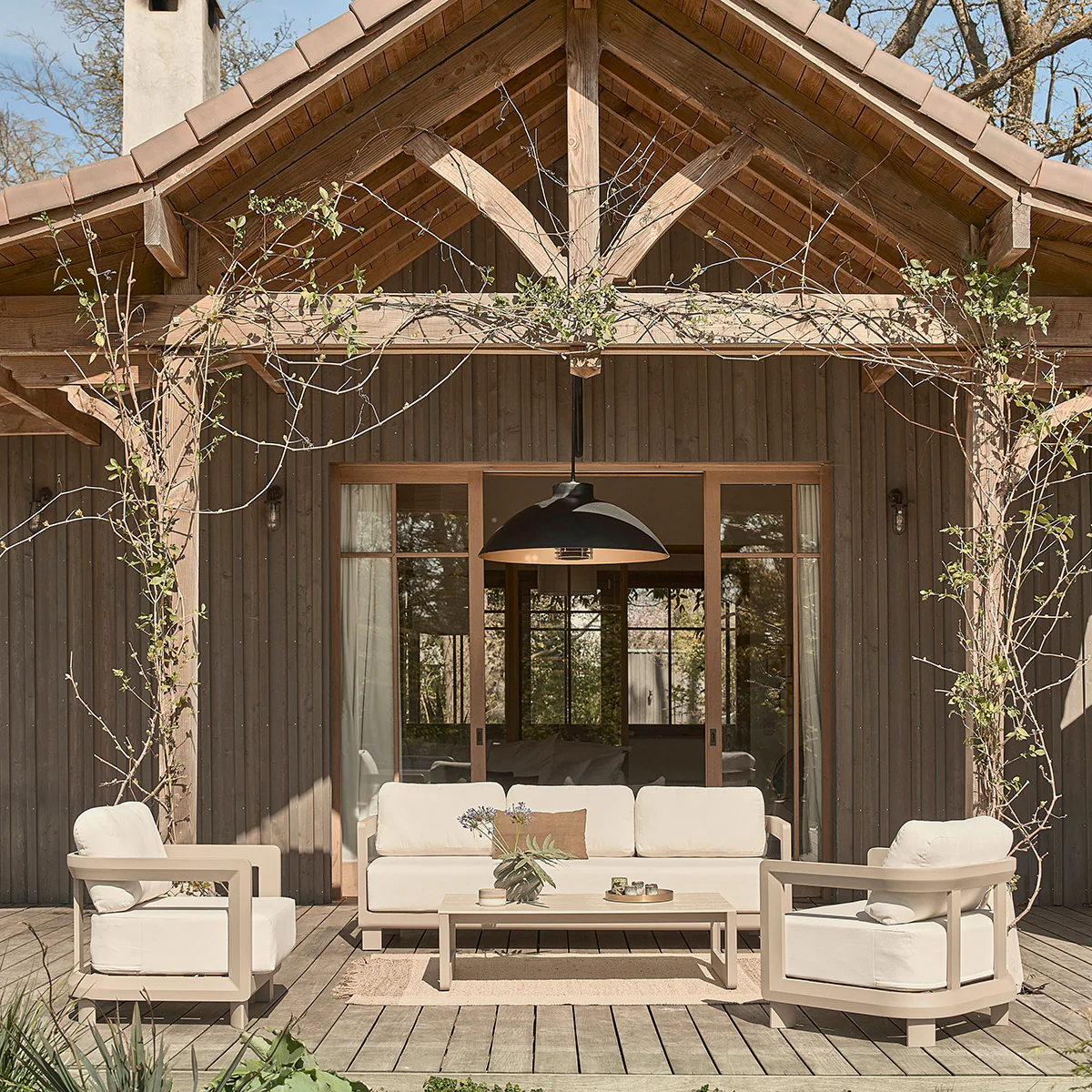 Salon de jardin bas en aluminium taupe 5 pers.