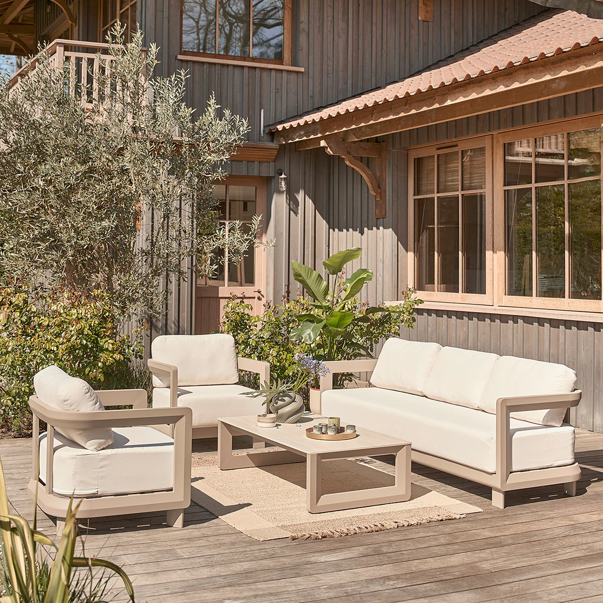 Salon de jardin bas en aluminium taupe 5 pers. - Image 8
