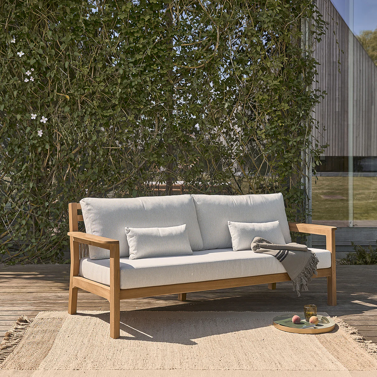 Salon bas de jardin en teck massif avec coussins - Image 3
