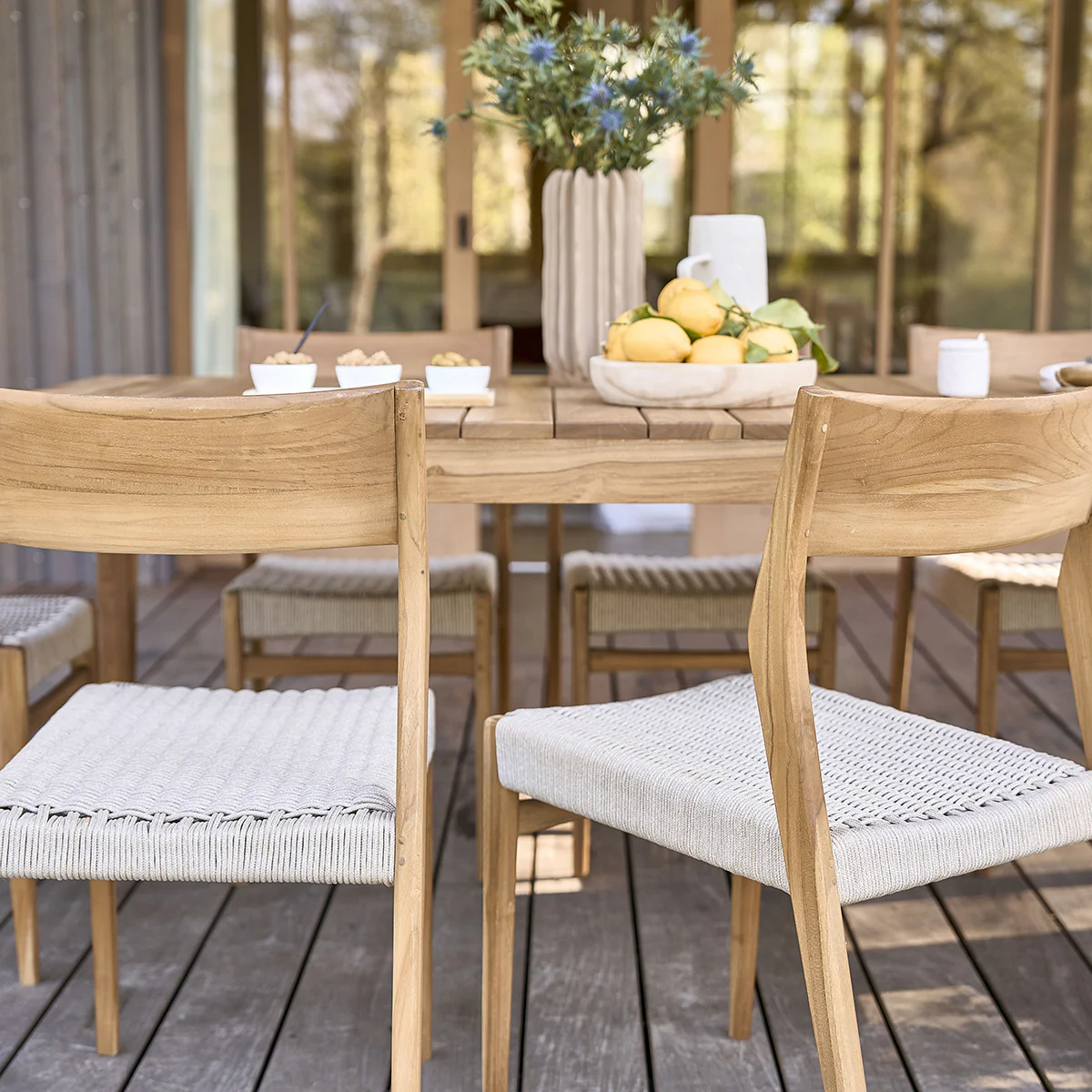 Salon de jardin en teck massif et cordage beige 8 pers. - Image 7
