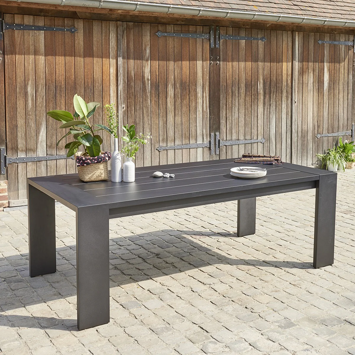 Salon de jardin en aluminium et textilène noir 6 pers. - Image 3
