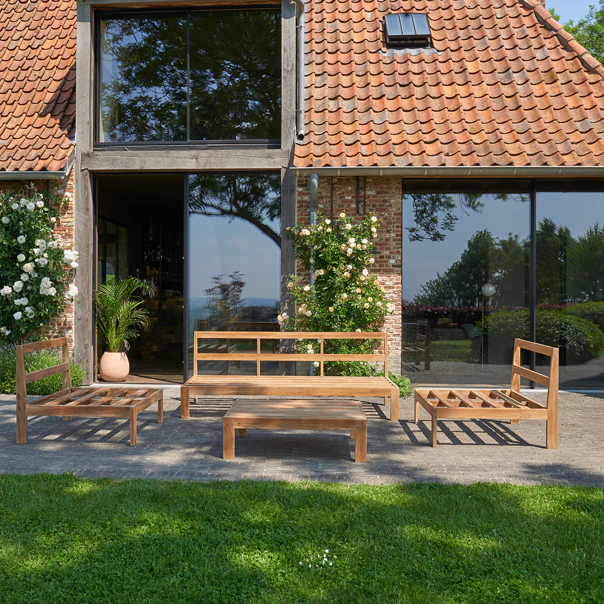 Salon de jardin en teck massif blanc - Image 6