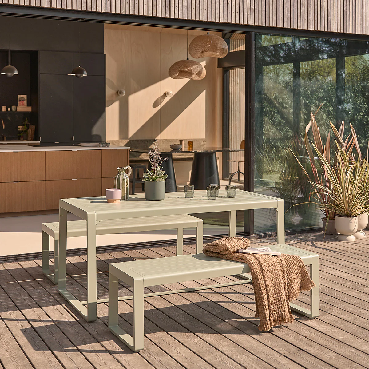 Salon de jardin en aluminium vert 4/6 pers.