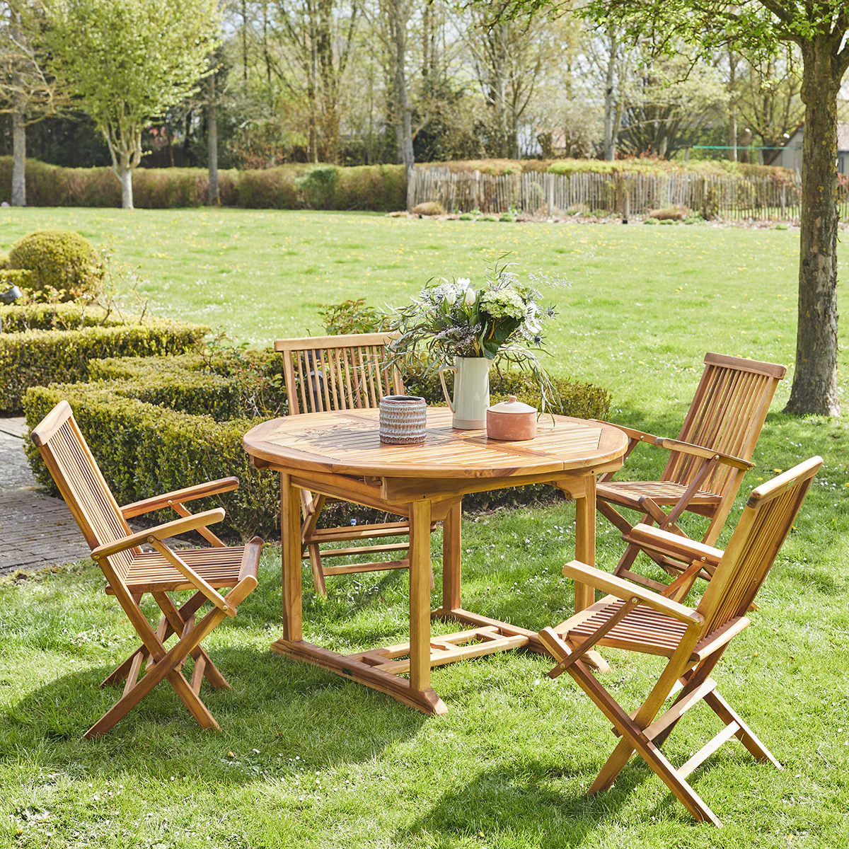 Salon de jardin en teck huilé massif extensible 4/8 pers. - Image 3