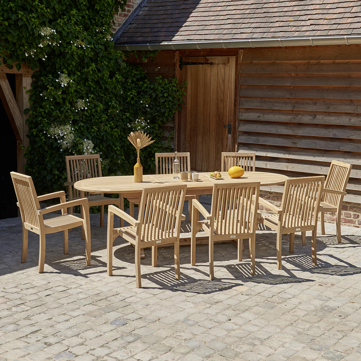 Salon de jardin en teck massif extensible 8/10 pers.