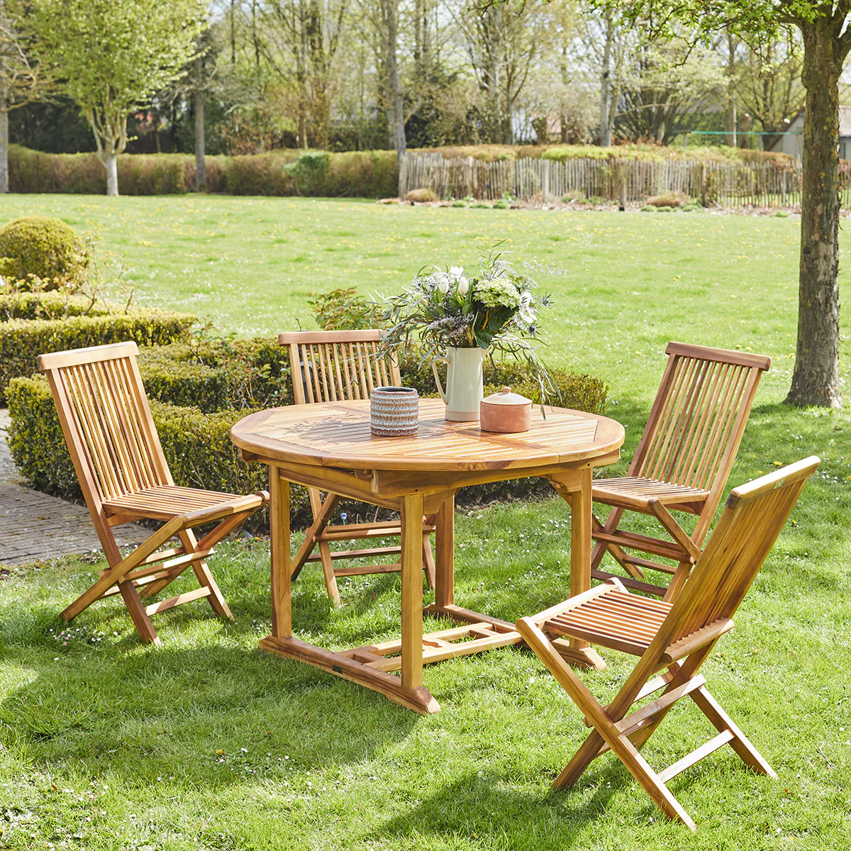 Salon de jardin en teck huilé massif extensible 4/8 pers. - Image 3