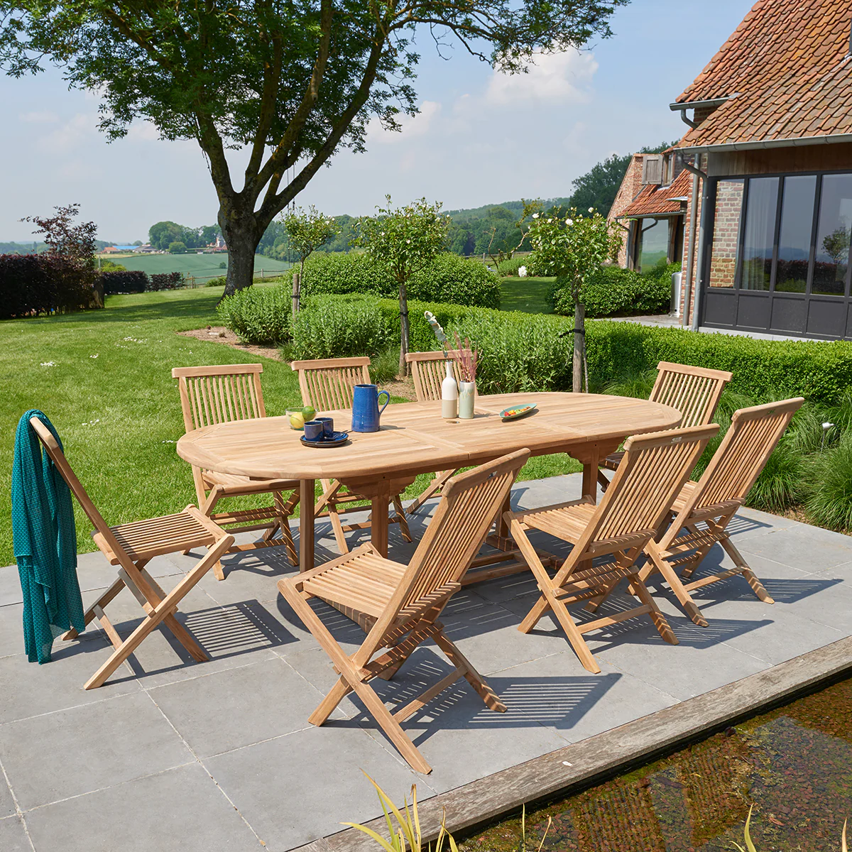 Salon de jardin en teck massif extensible 8/10 pers.