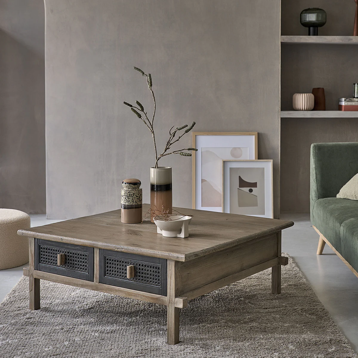 Table basse en bois recyclé massif 100 cm - Image 3