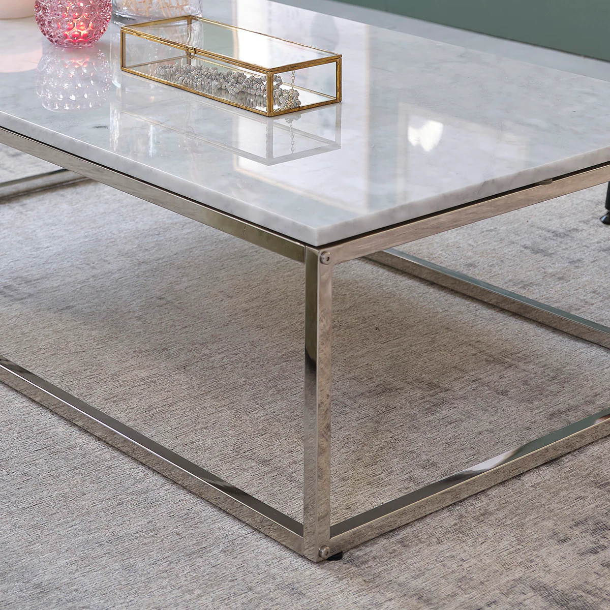 Table basse en marbre et métal 120 cm - Image 3