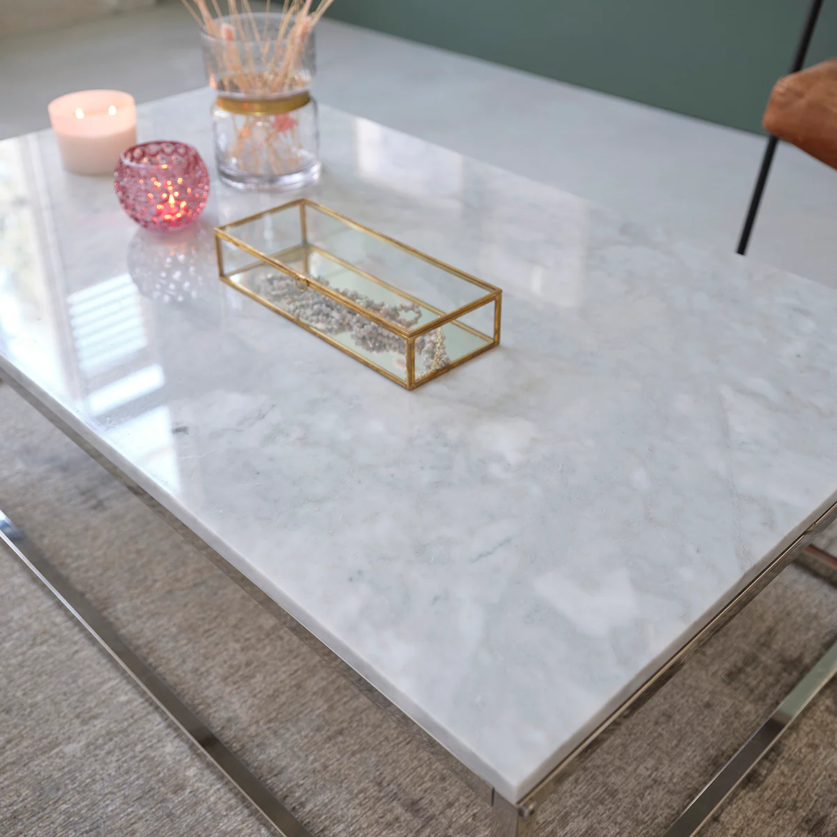 Table basse en marbre et métal 120 cm - Image 4