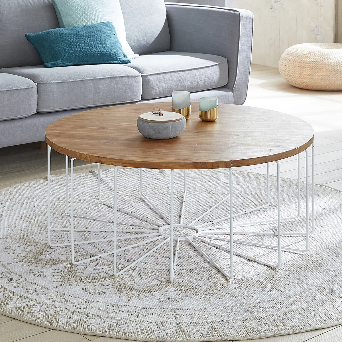 Table basse en teck massif et métal Ø 100 cm - Image 3